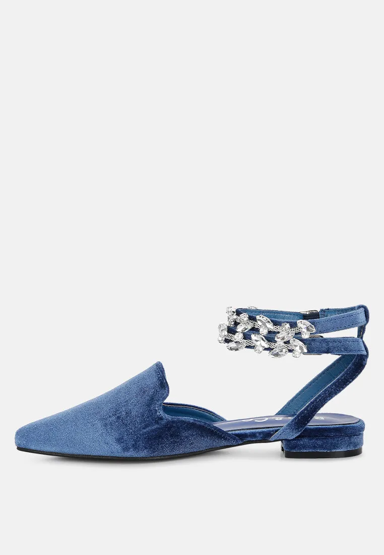 Salome Black Velvet Luxe Jewelled Flat Mules By Ruw