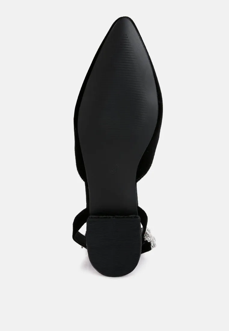 Salome Black Velvet Luxe Jewelled Flat Mules By Ruw