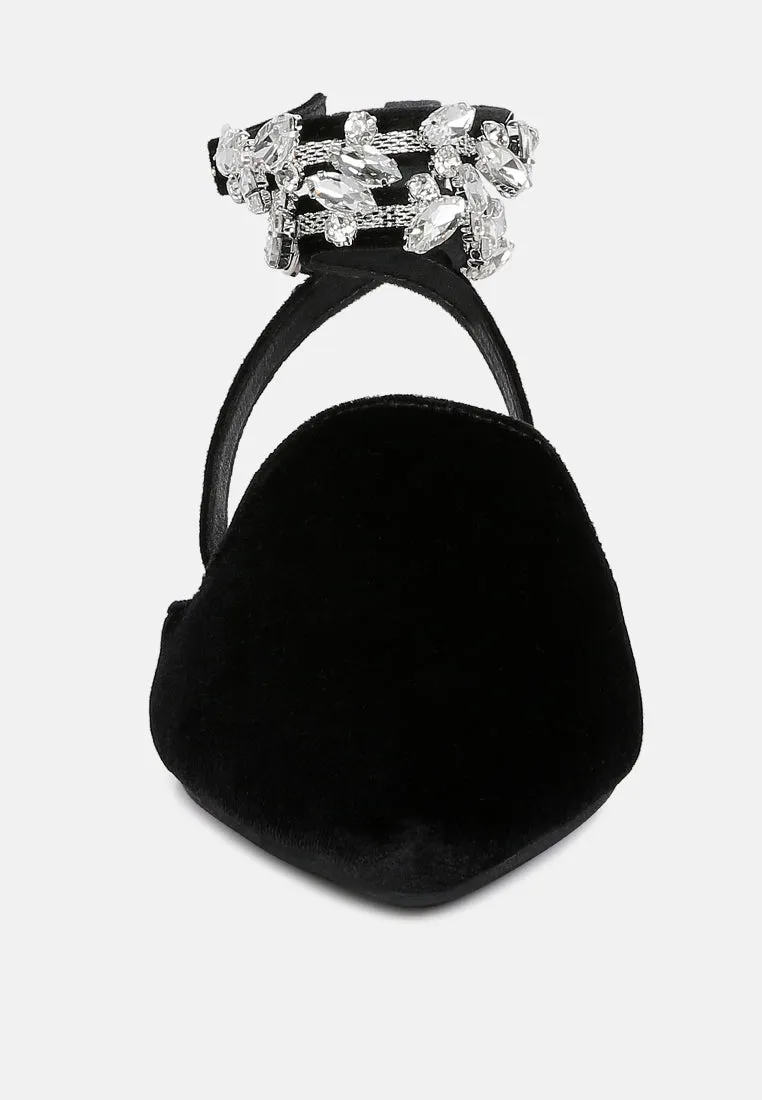 Salome Black Velvet Luxe Jewelled Flat Mules By Ruw