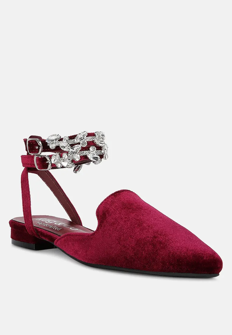 Salome Black Velvet Luxe Jewelled Flat Mules By Ruw