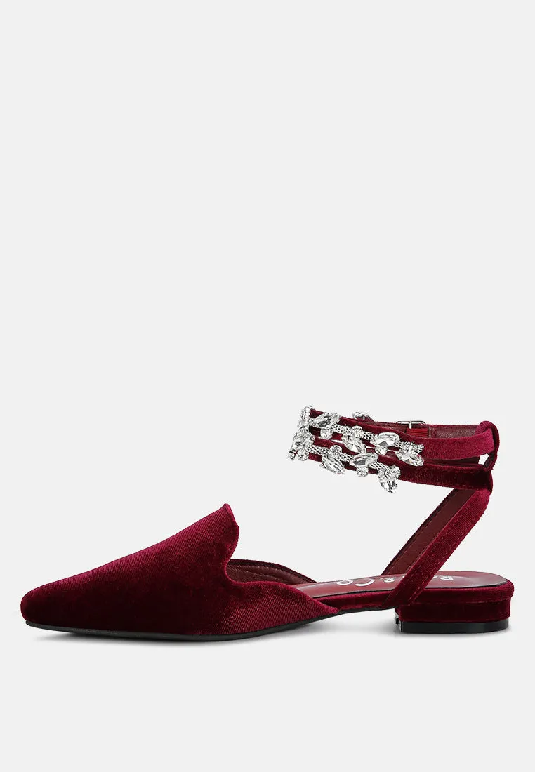 Salome Black Velvet Luxe Jewelled Flat Mules By Ruw