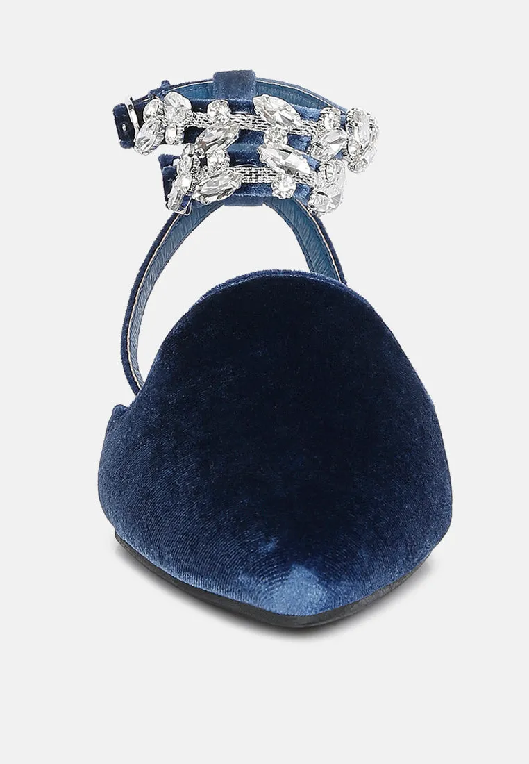 Salome Black Velvet Luxe Jewelled Flat Mules By Ruw