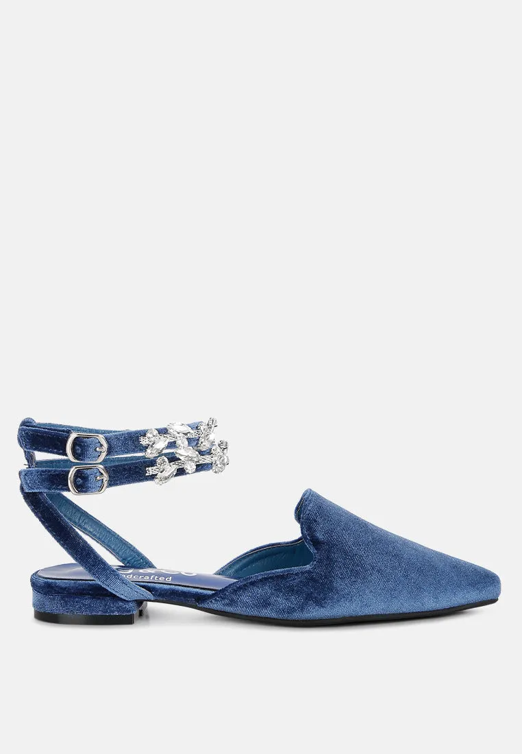 Salome Black Velvet Luxe Jewelled Flat Mules By Ruw