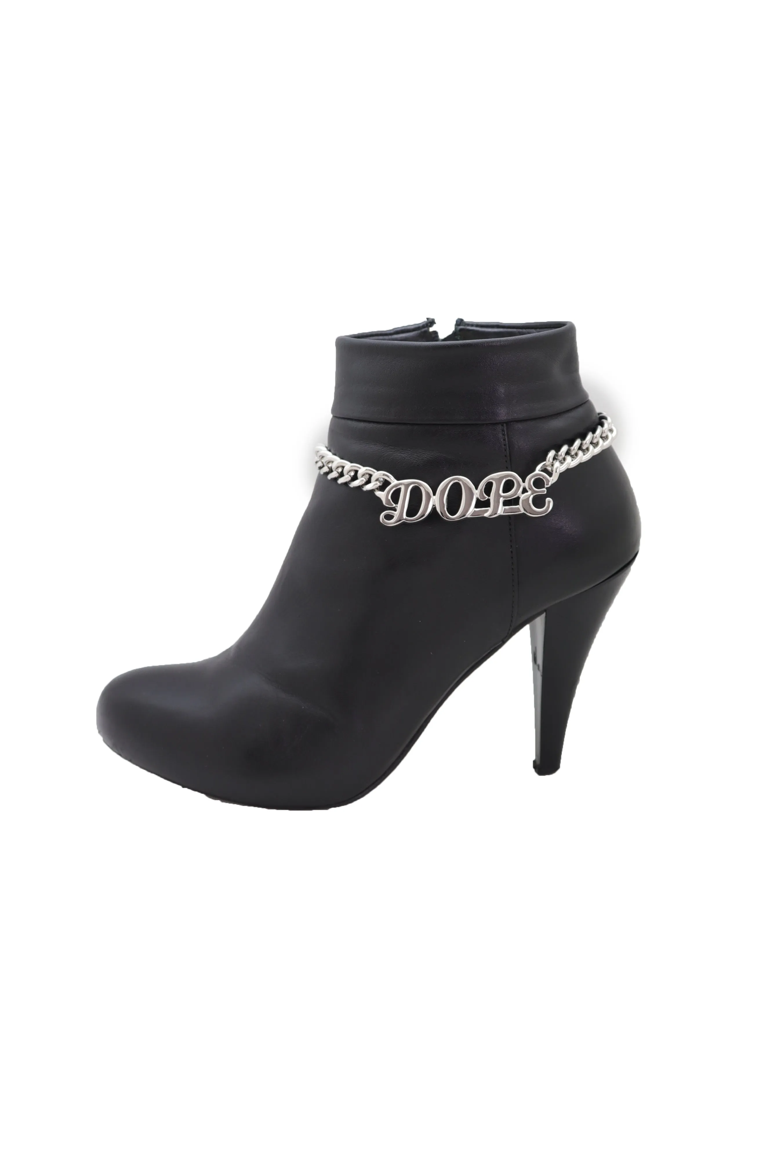 Silver Color Metal Chain Boot Bracelet Shoe DOPE Charm Anklet Word Phrase