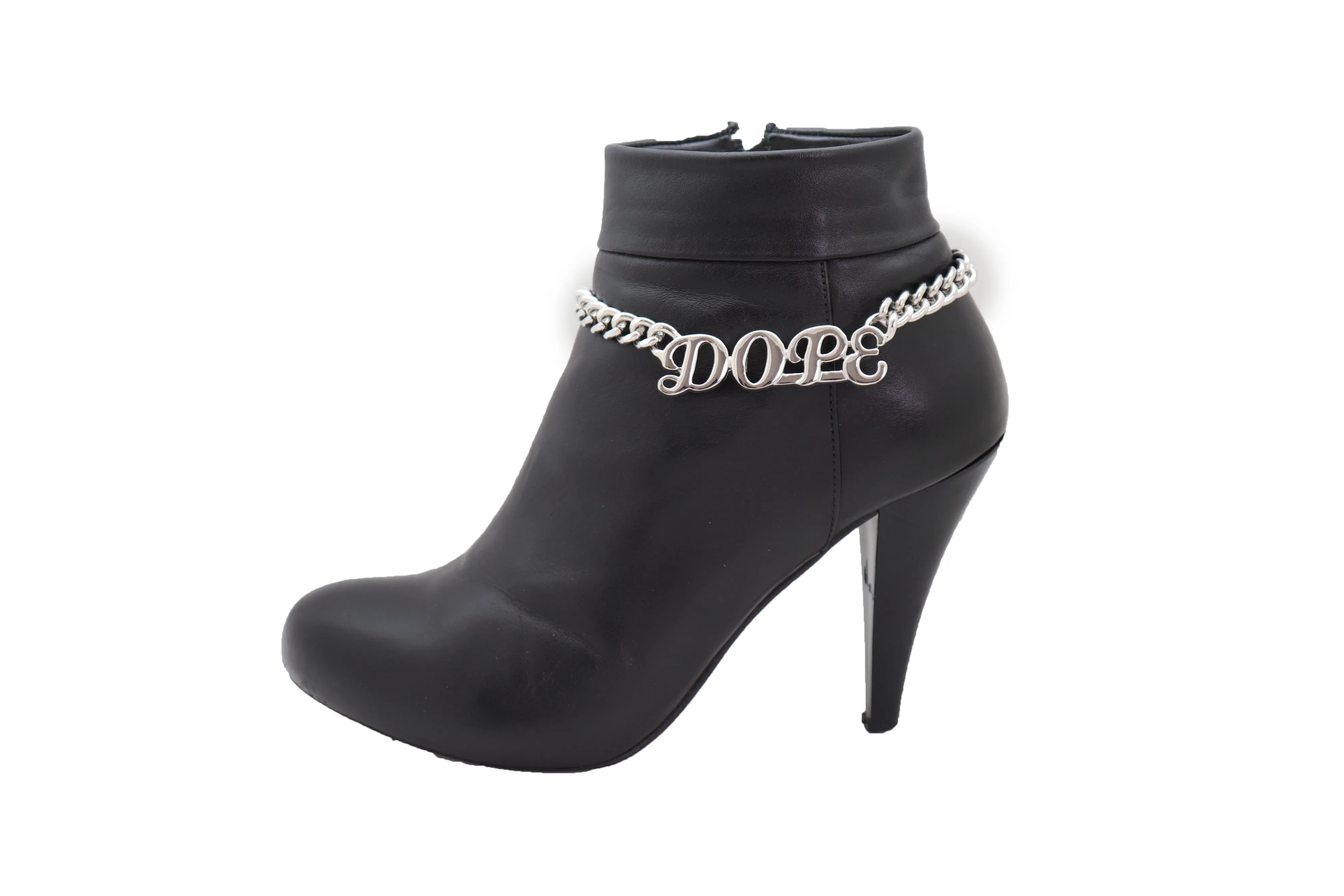 Silver Color Metal Chain Boot Bracelet Shoe DOPE Charm Anklet Word Phrase