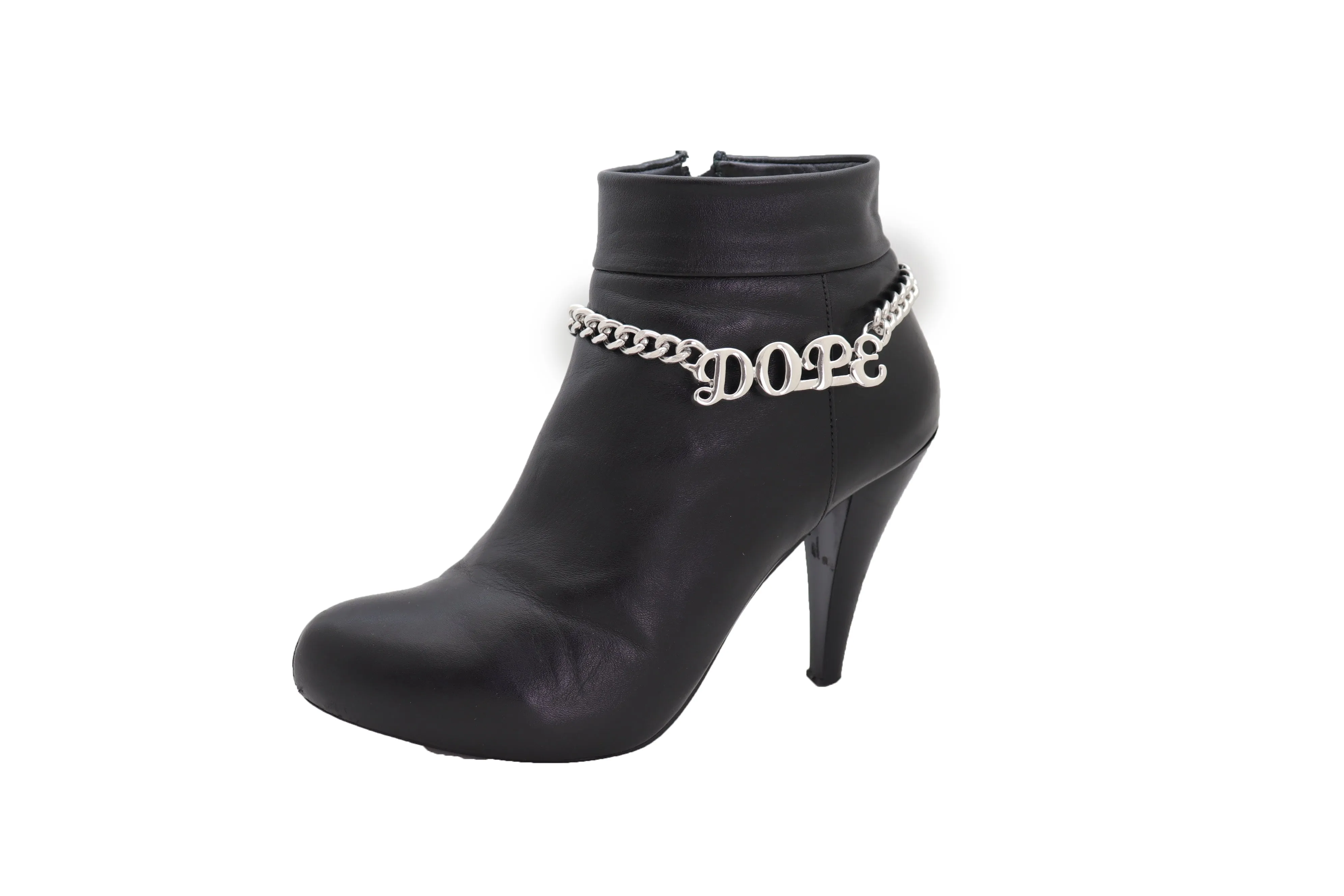 Silver Color Metal Chain Boot Bracelet Shoe DOPE Charm Anklet Word Phrase