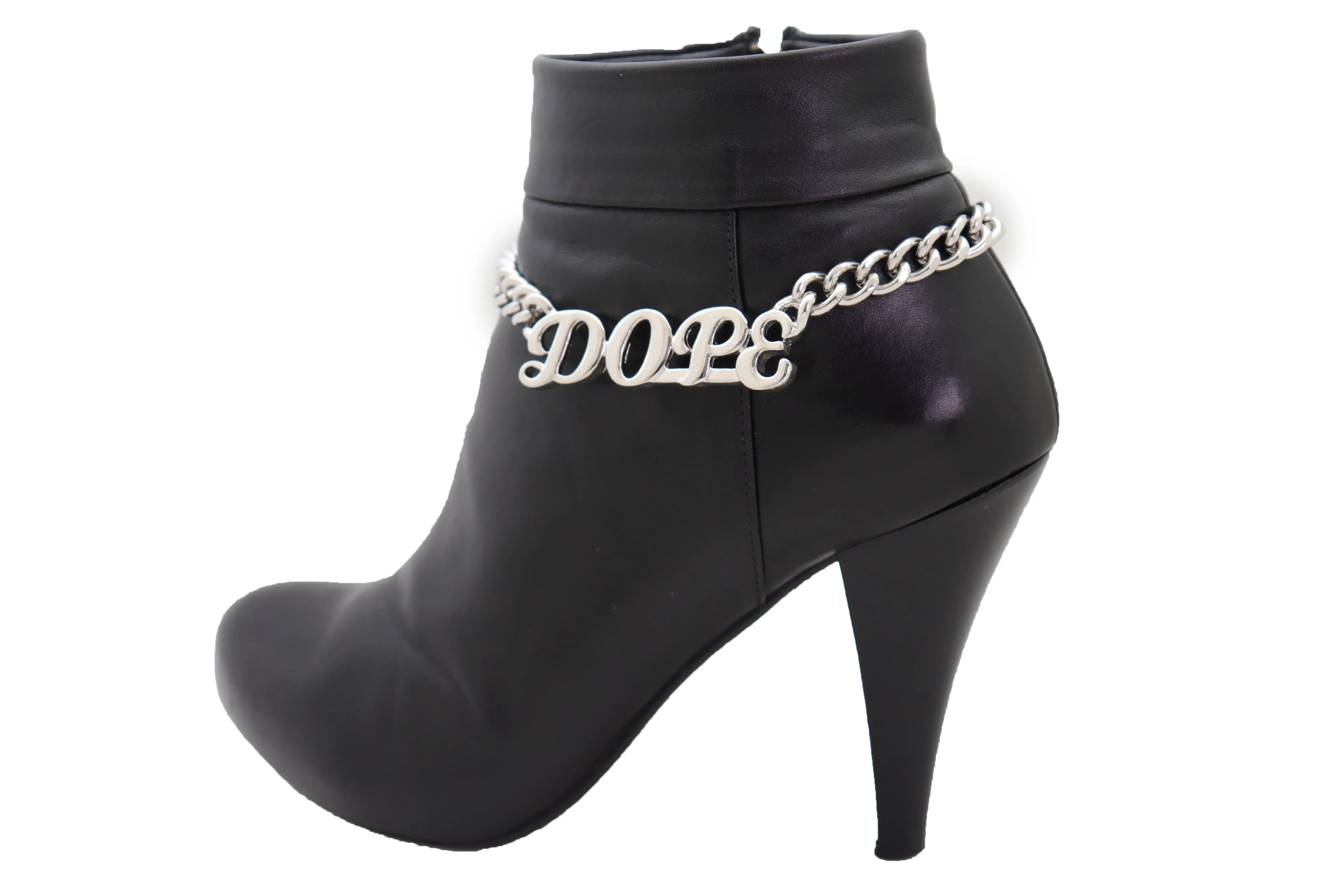 Silver Color Metal Chain Boot Bracelet Shoe DOPE Charm Anklet Word Phrase