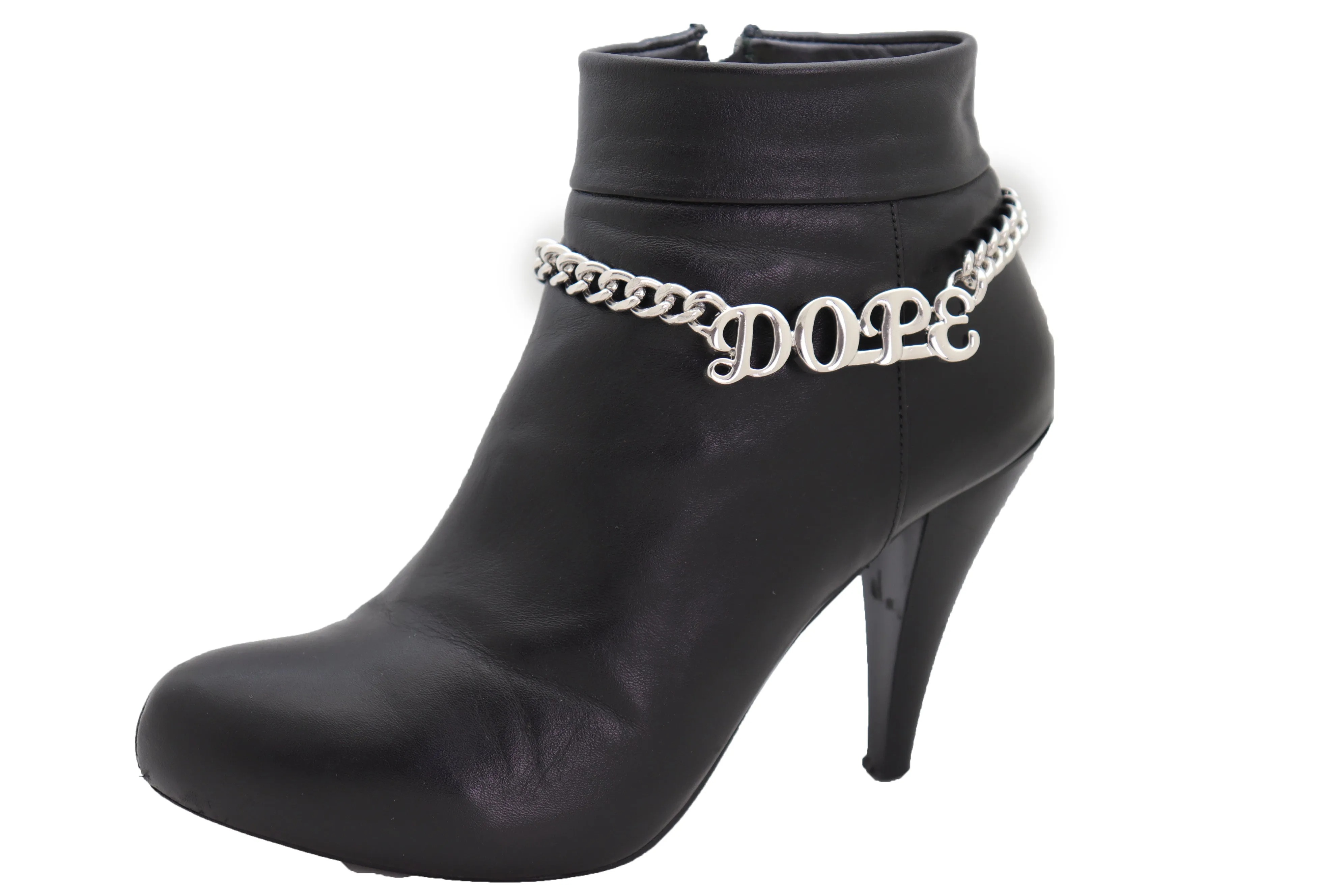 Silver Color Metal Chain Boot Bracelet Shoe DOPE Charm Anklet Word Phrase