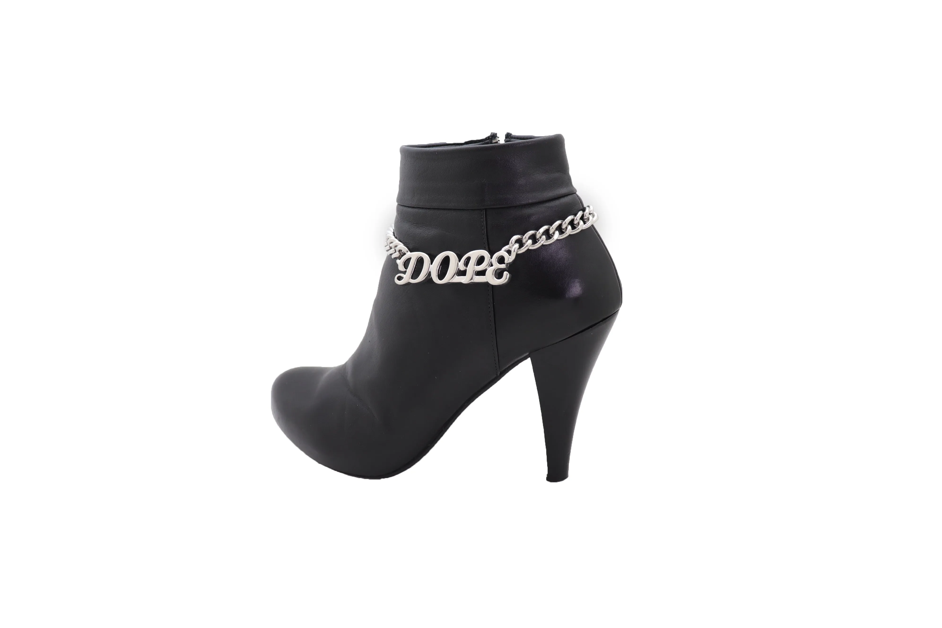 Silver Color Metal Chain Boot Bracelet Shoe DOPE Charm Anklet Word Phrase
