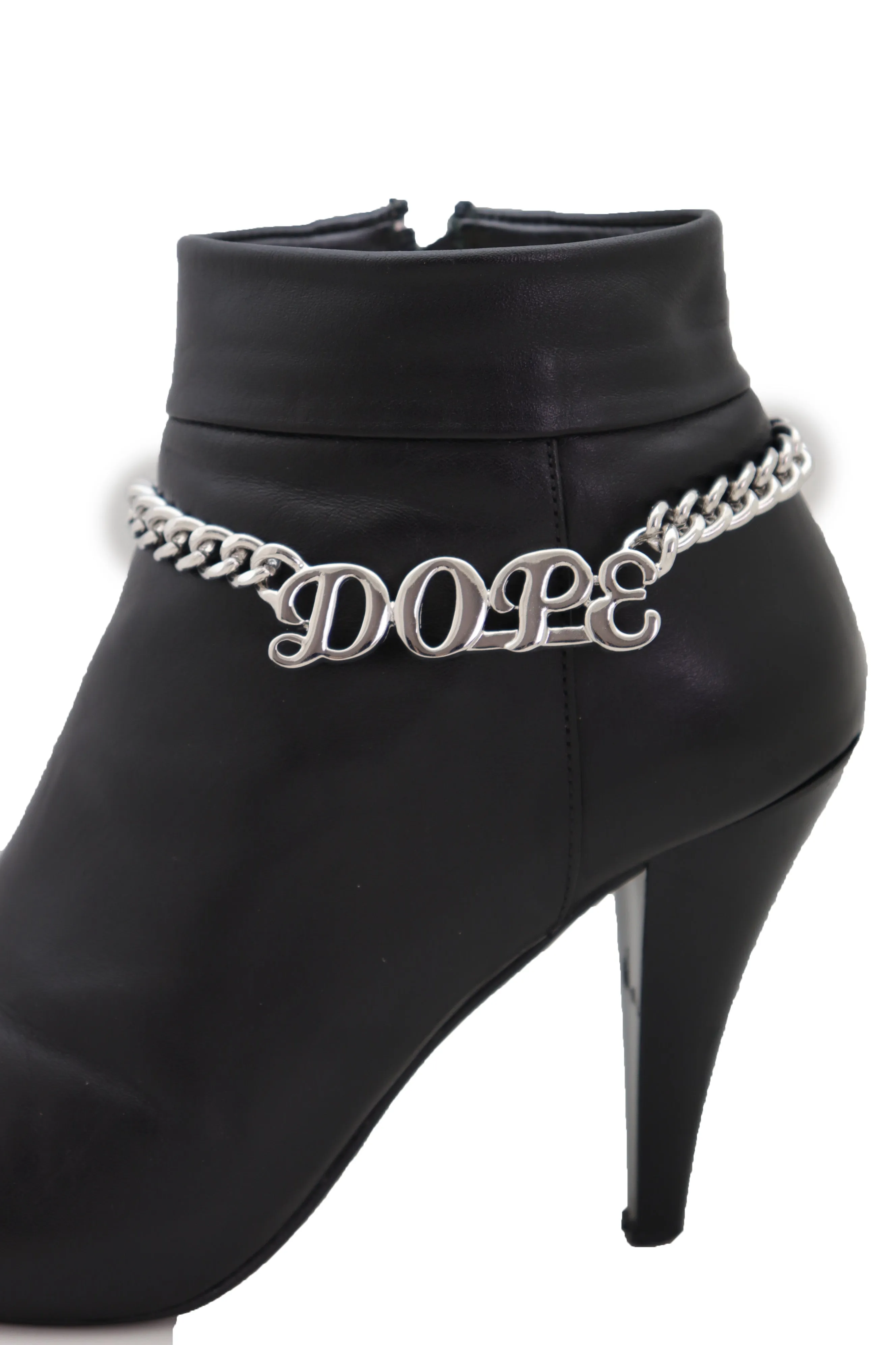 Silver Color Metal Chain Boot Bracelet Shoe DOPE Charm Anklet Word Phrase