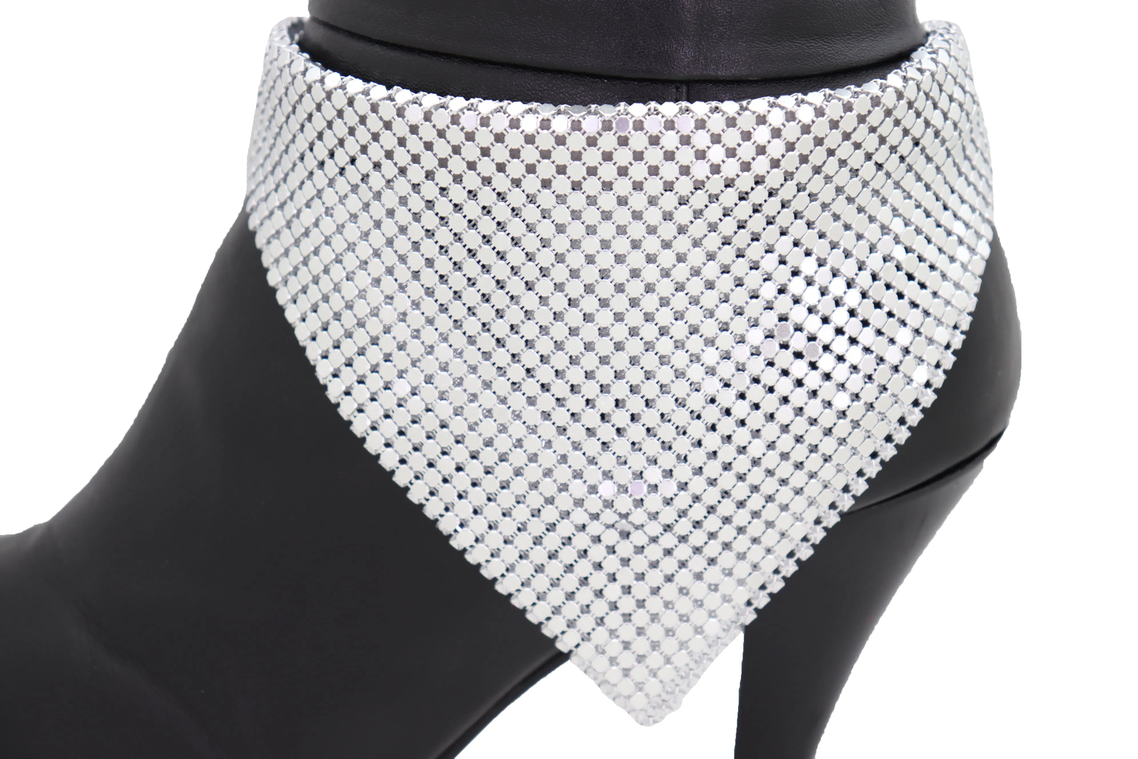 Silver Mesh Metal Boot Chain Bracelet Shoe Charm Triangle Bandanna Anklet