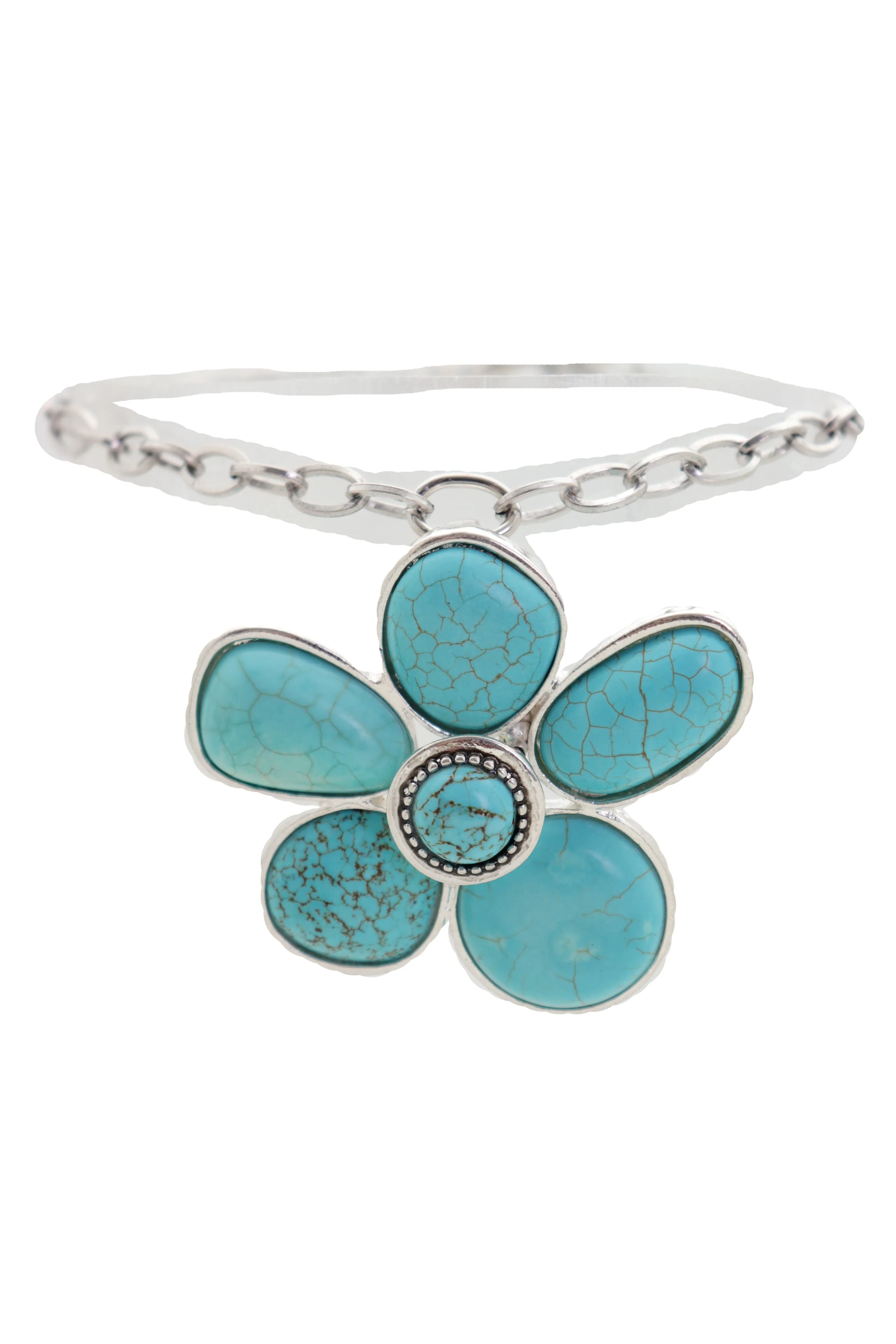Silver Metal Chain Boot Bracelet Ethnic Shoe Turquoise Blue Flower Charm