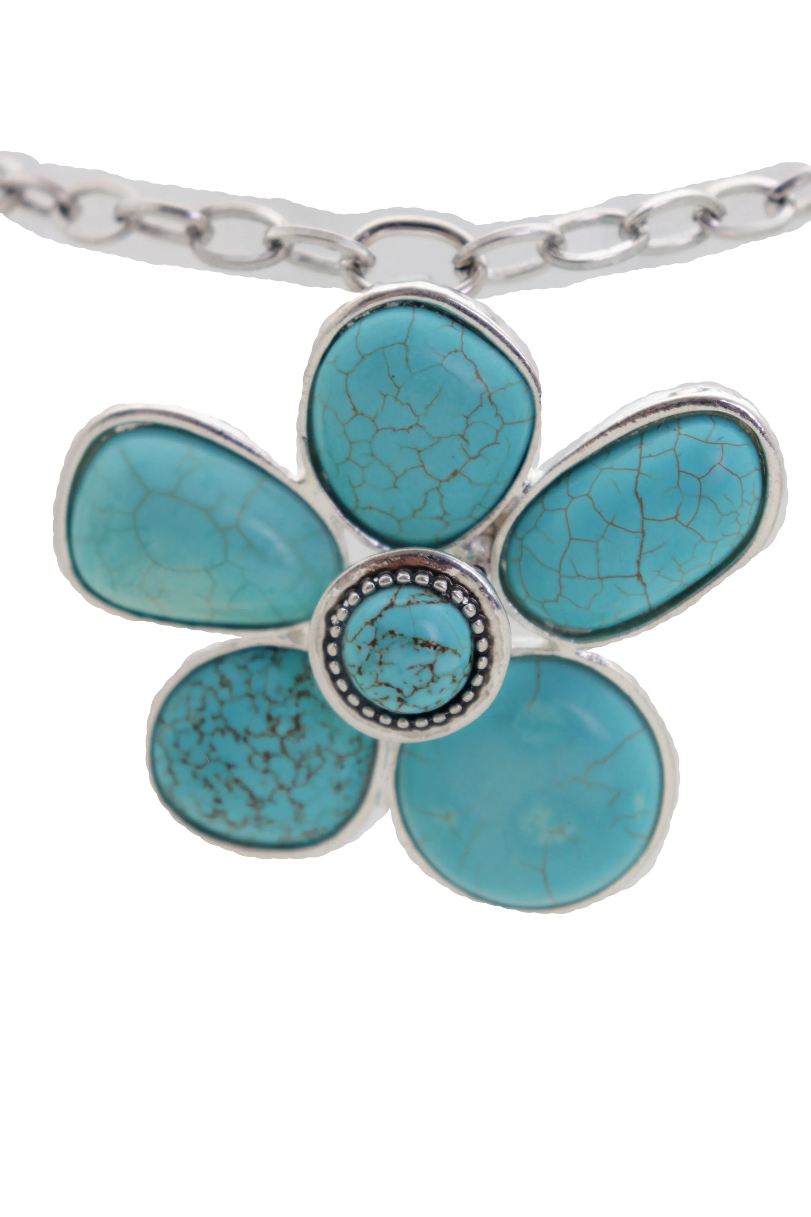 Silver Metal Chain Boot Bracelet Ethnic Shoe Turquoise Blue Flower Charm