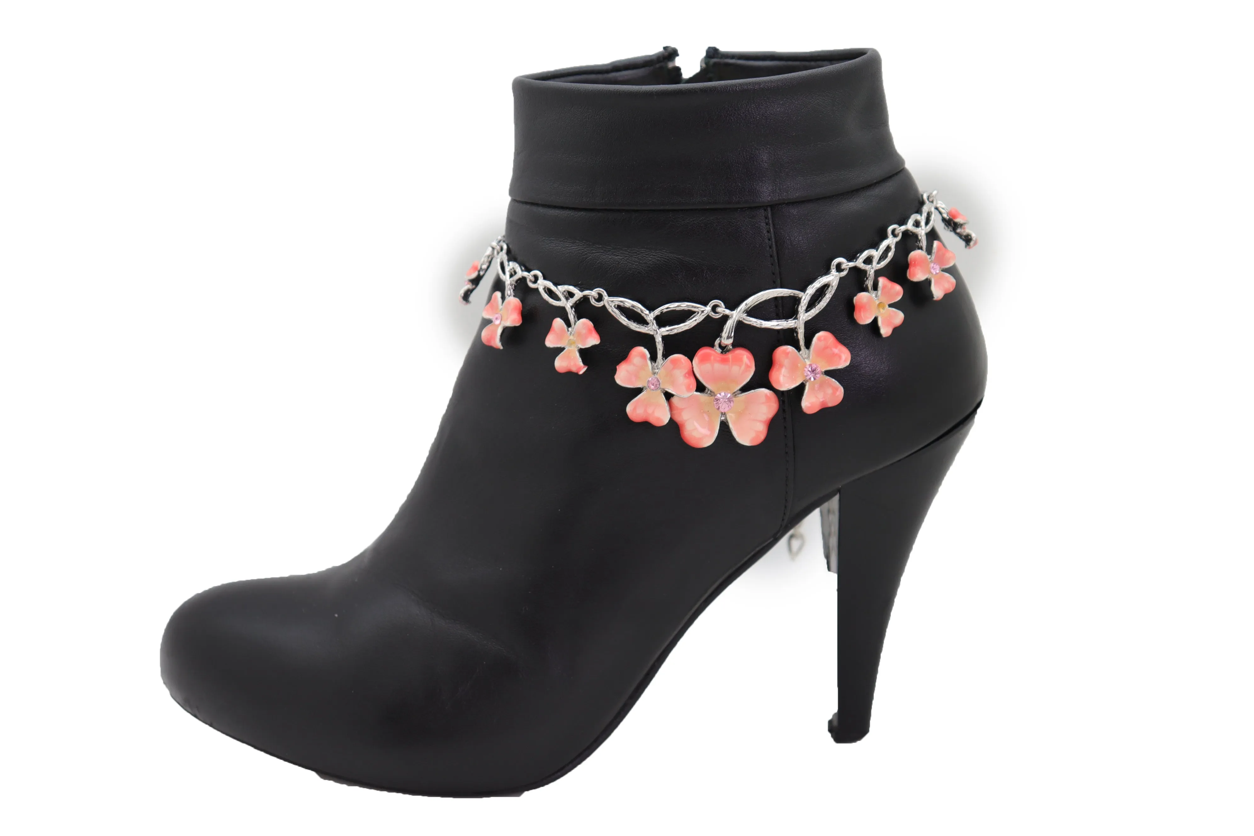 Silver Metal Chain Boot Bracelet Shoe Clover Flower Charm Bling Luck Anklet