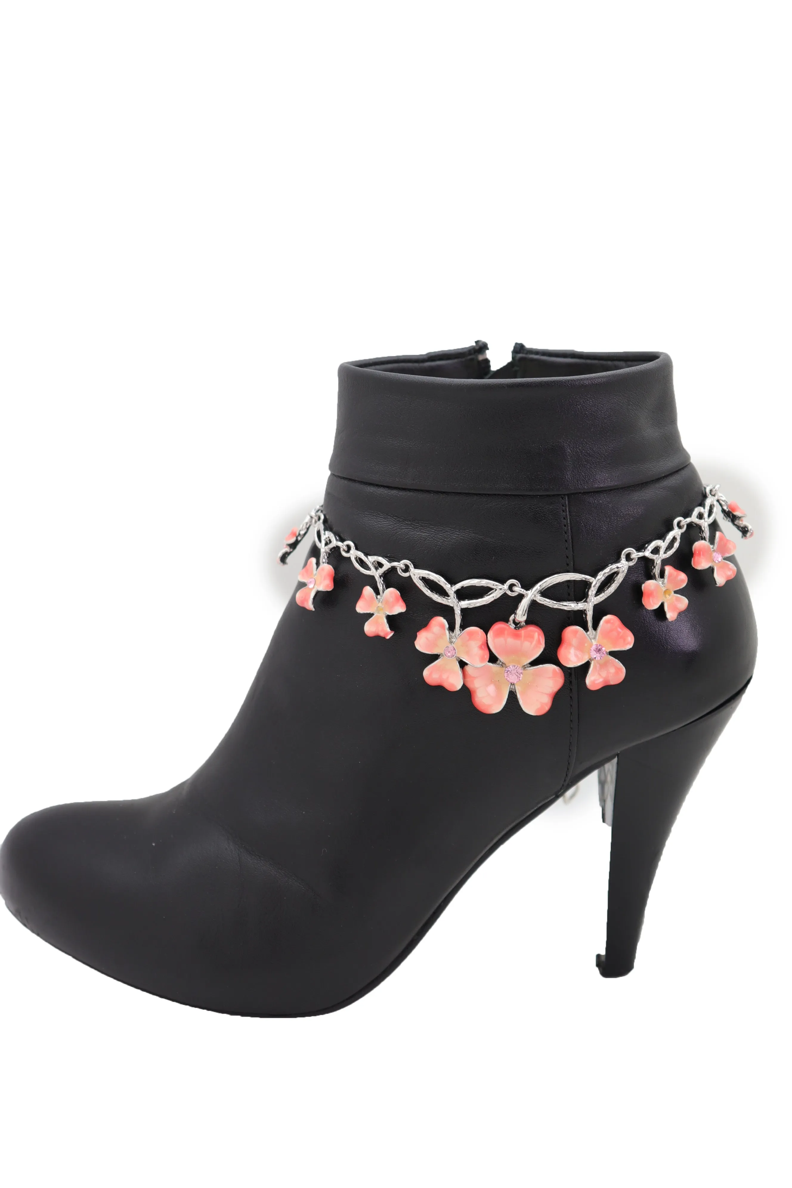 Silver Metal Chain Boot Bracelet Shoe Clover Flower Charm Bling Luck Anklet