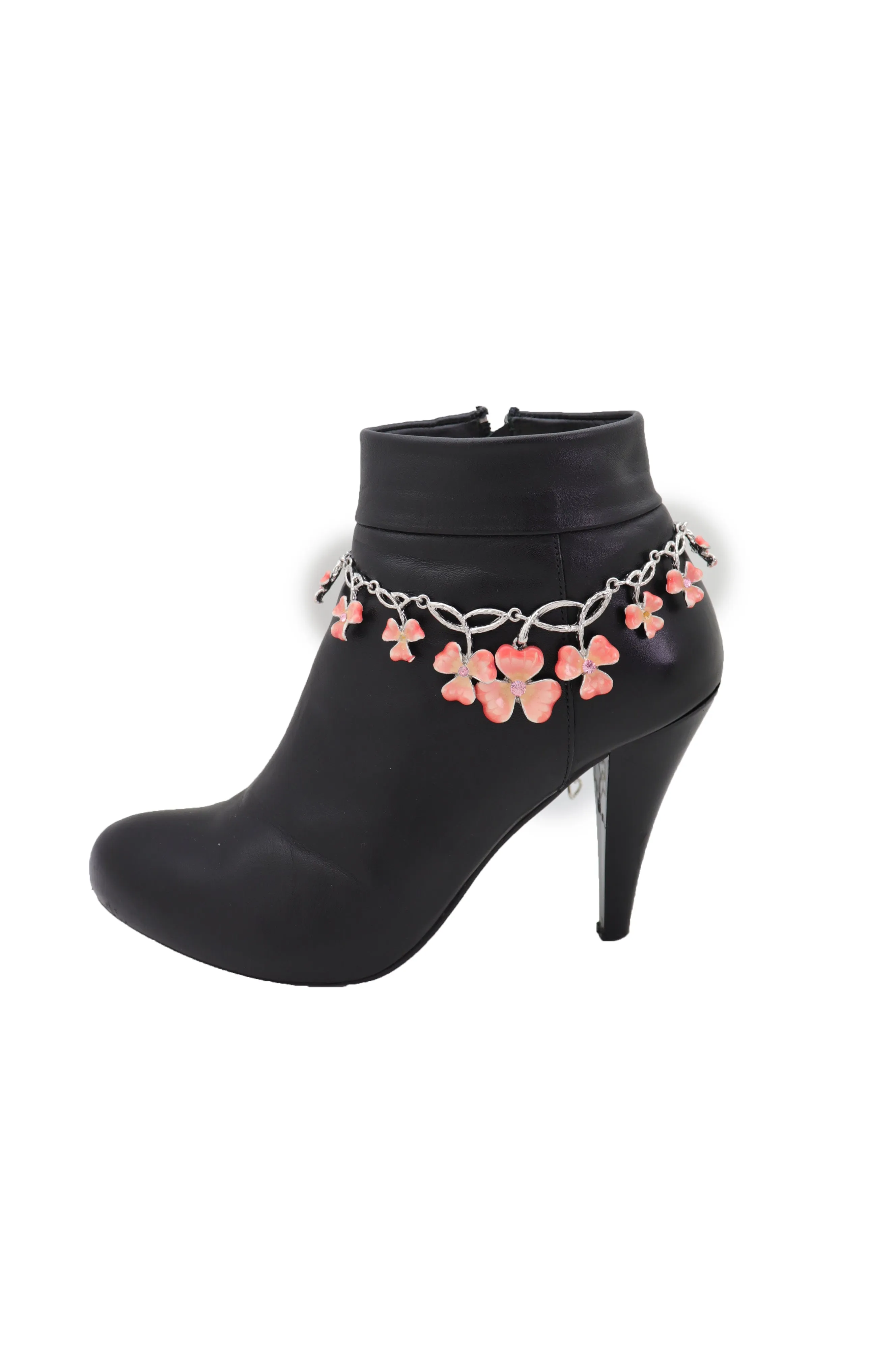 Silver Metal Chain Boot Bracelet Shoe Clover Flower Charm Bling Luck Anklet