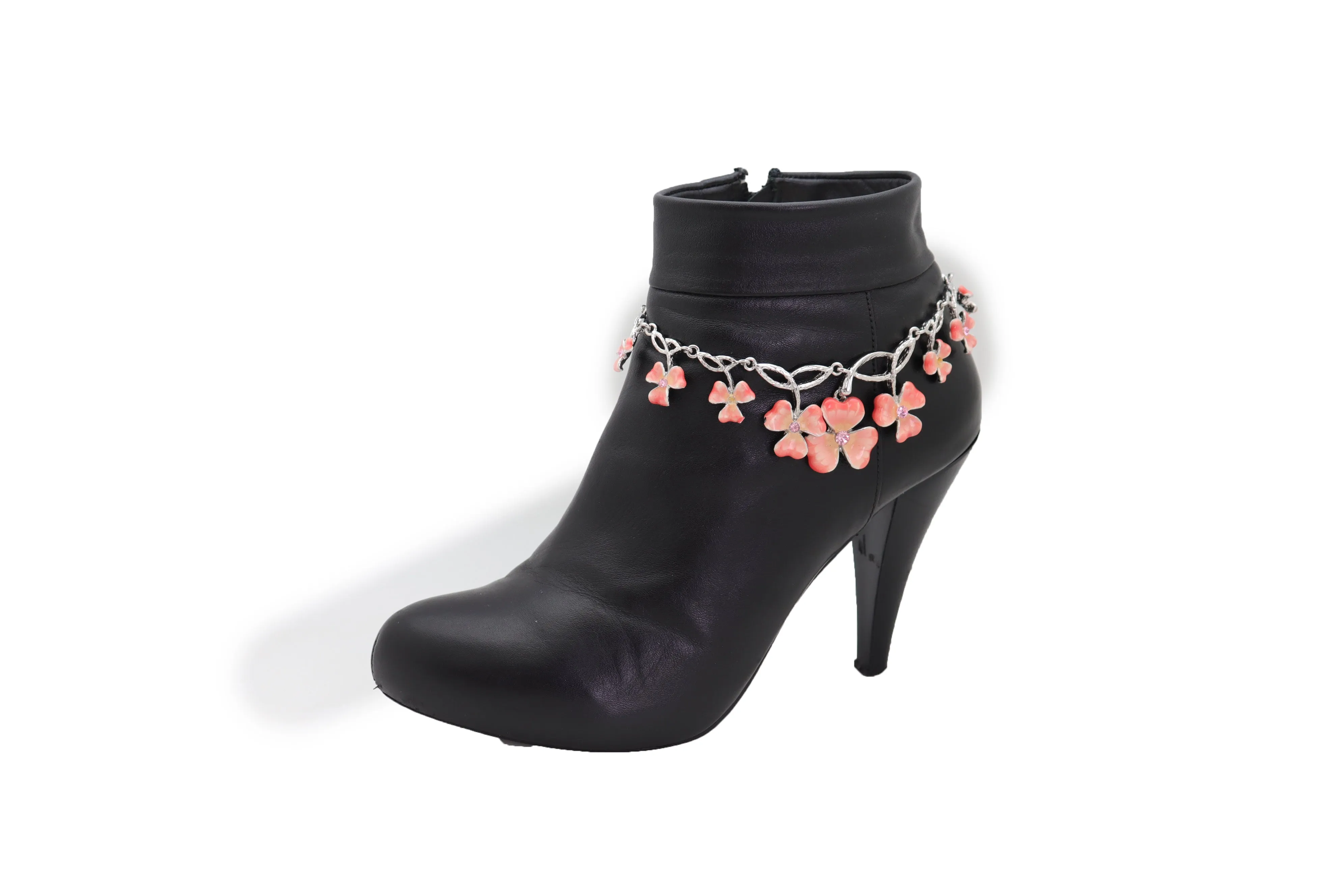 Silver Metal Chain Boot Bracelet Shoe Clover Flower Charm Bling Luck Anklet