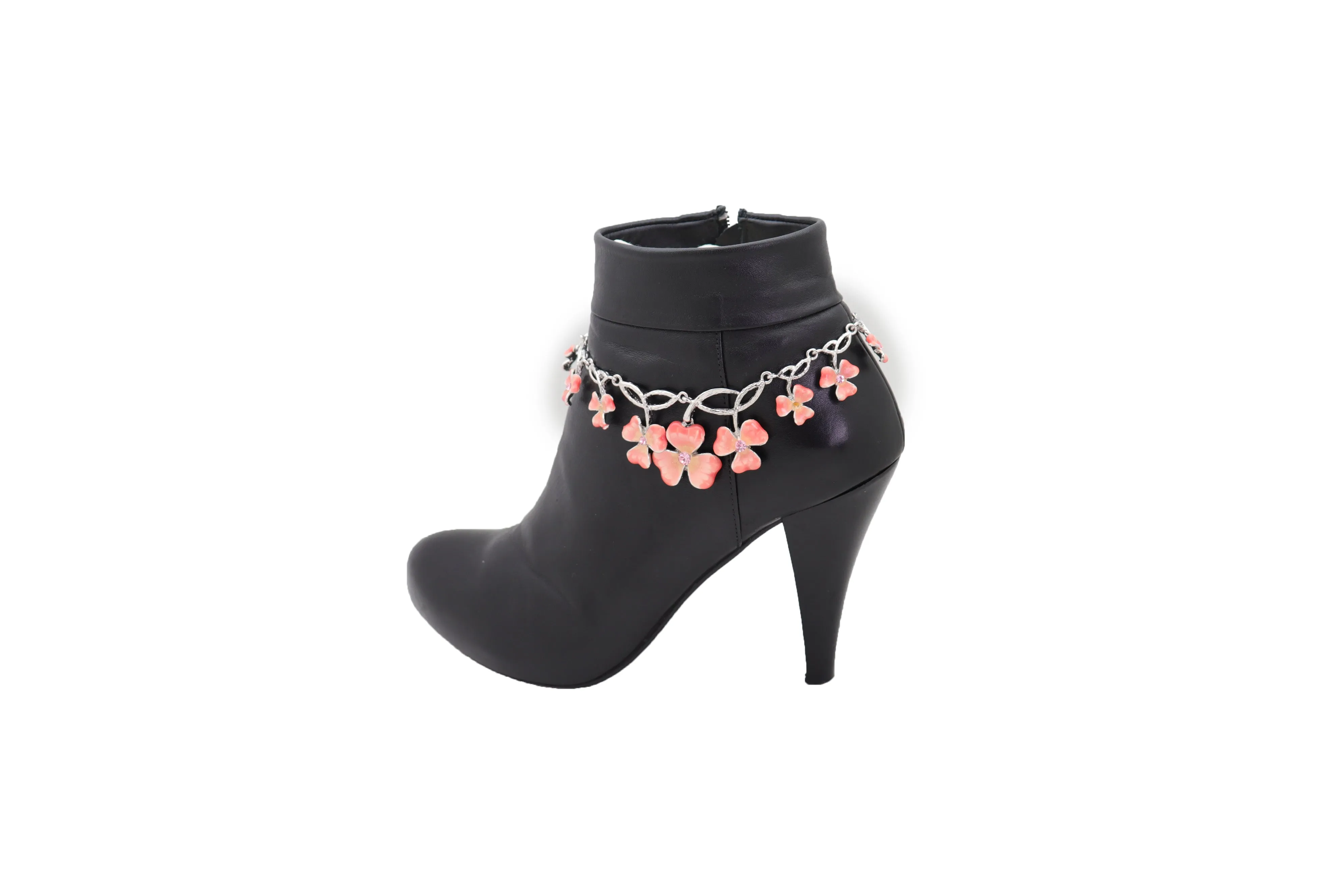 Silver Metal Chain Boot Bracelet Shoe Clover Flower Charm Bling Luck Anklet