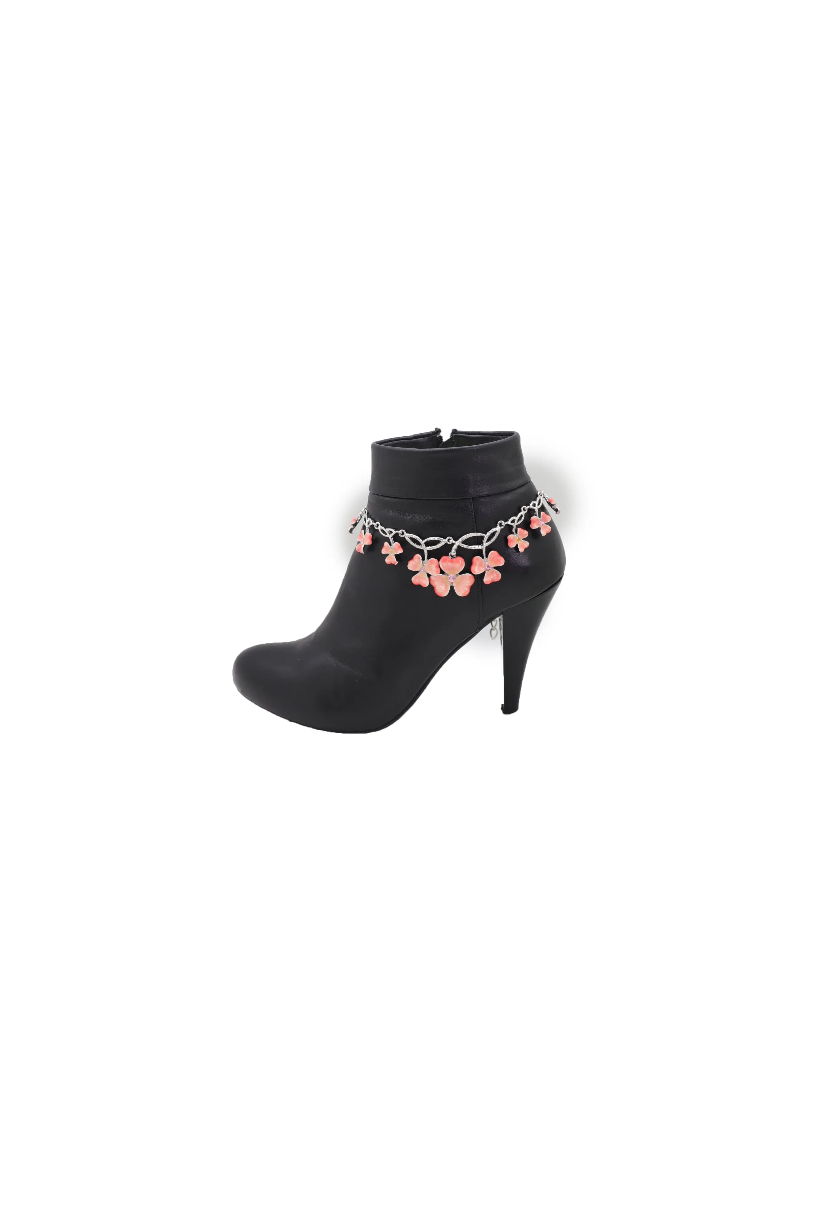 Silver Metal Chain Boot Bracelet Shoe Clover Flower Charm Bling Luck Anklet