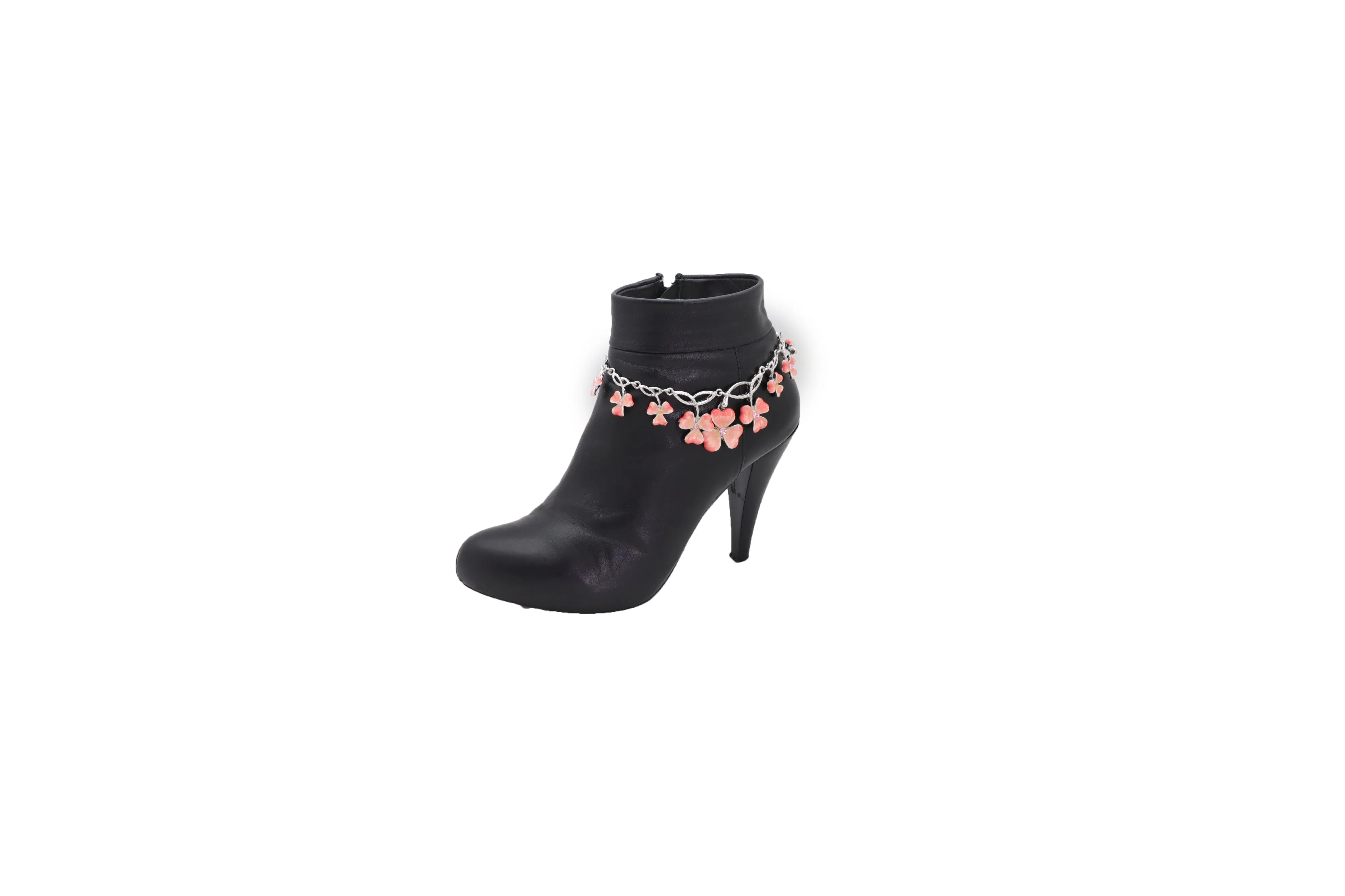 Silver Metal Chain Boot Bracelet Shoe Clover Flower Charm Bling Luck Anklet