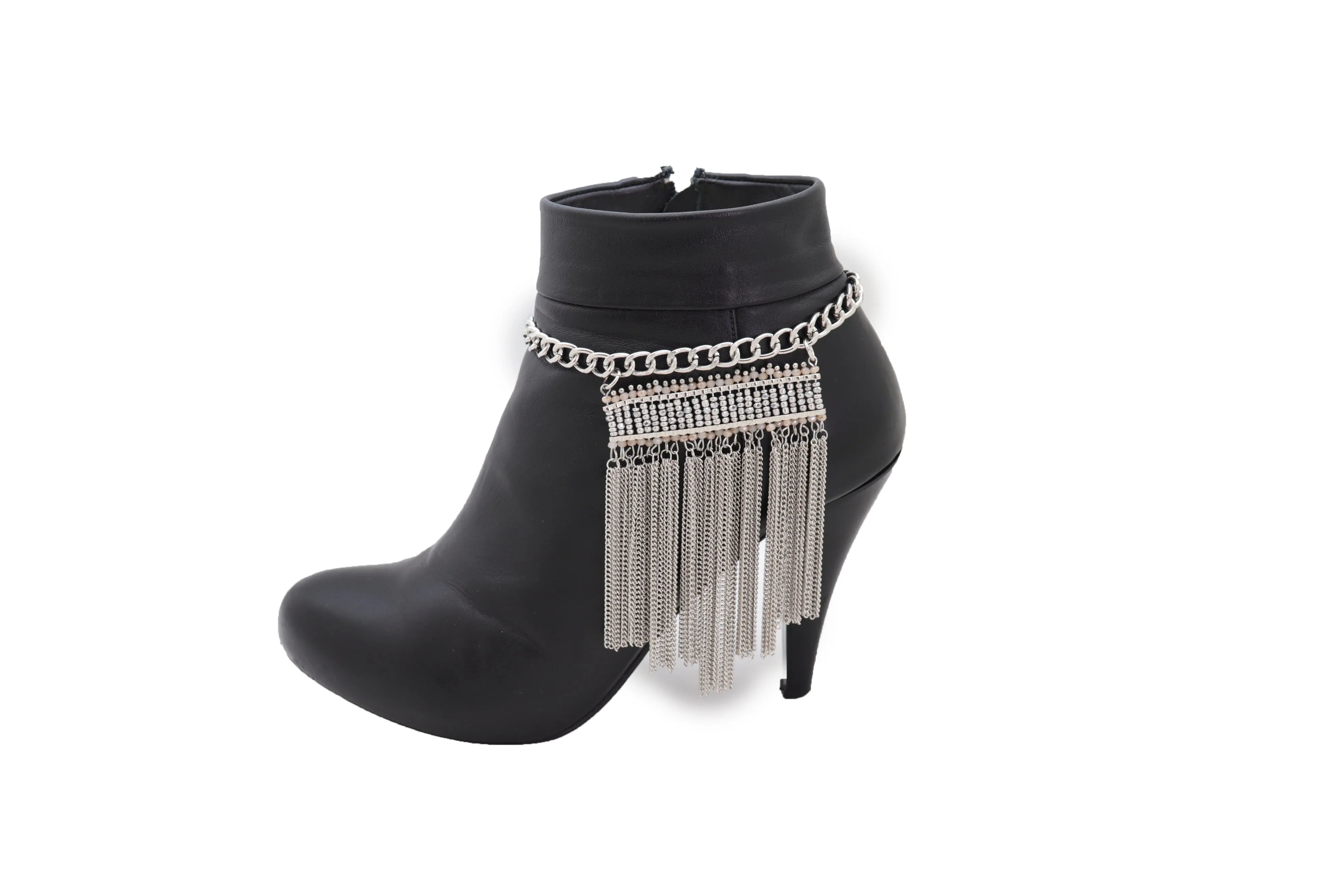 Silver Metal Chain Boot Bracelet Shoe Fringe Tassel Ethnic Tribal Charm