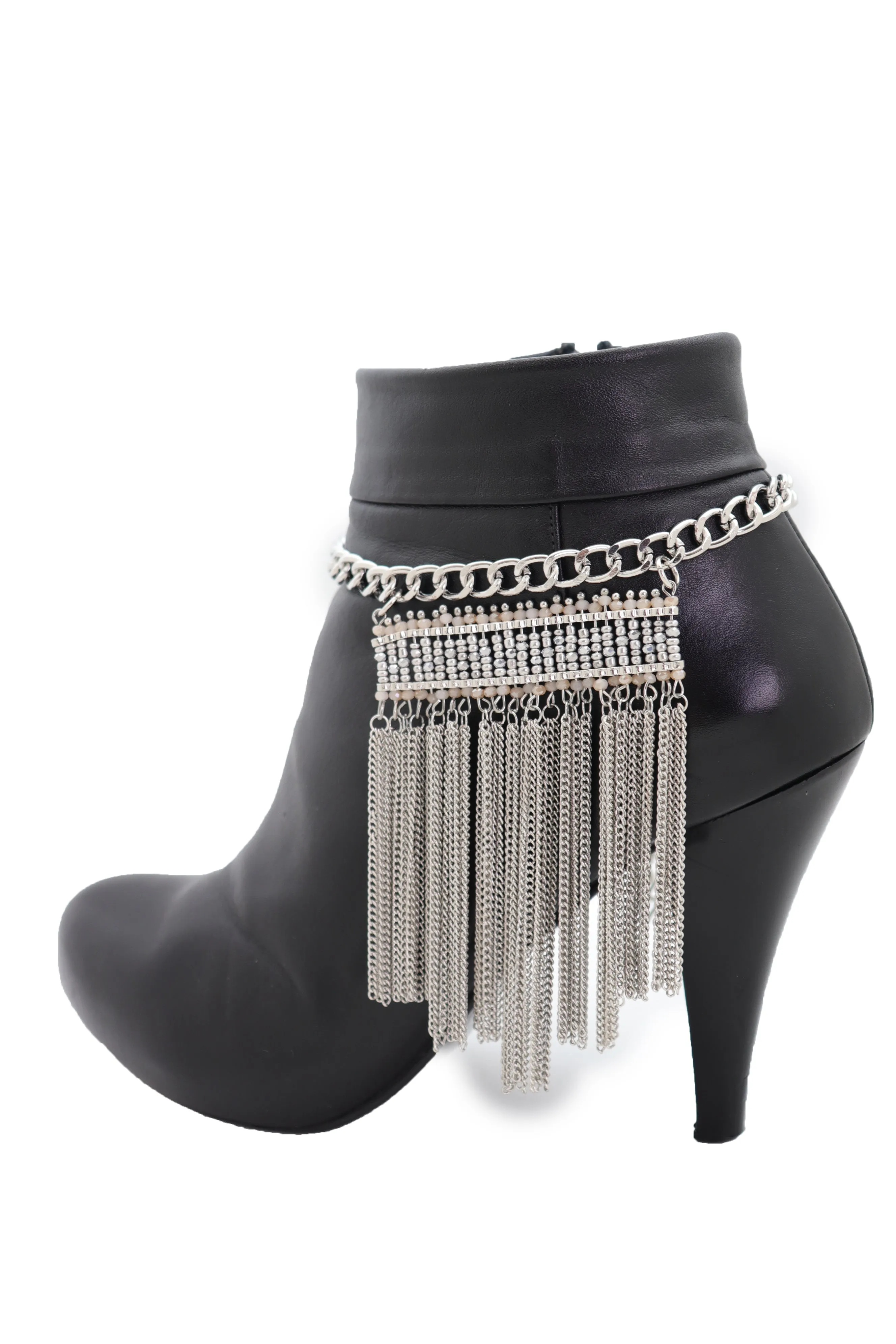 Silver Metal Chain Boot Bracelet Shoe Fringe Tassel Ethnic Tribal Charm