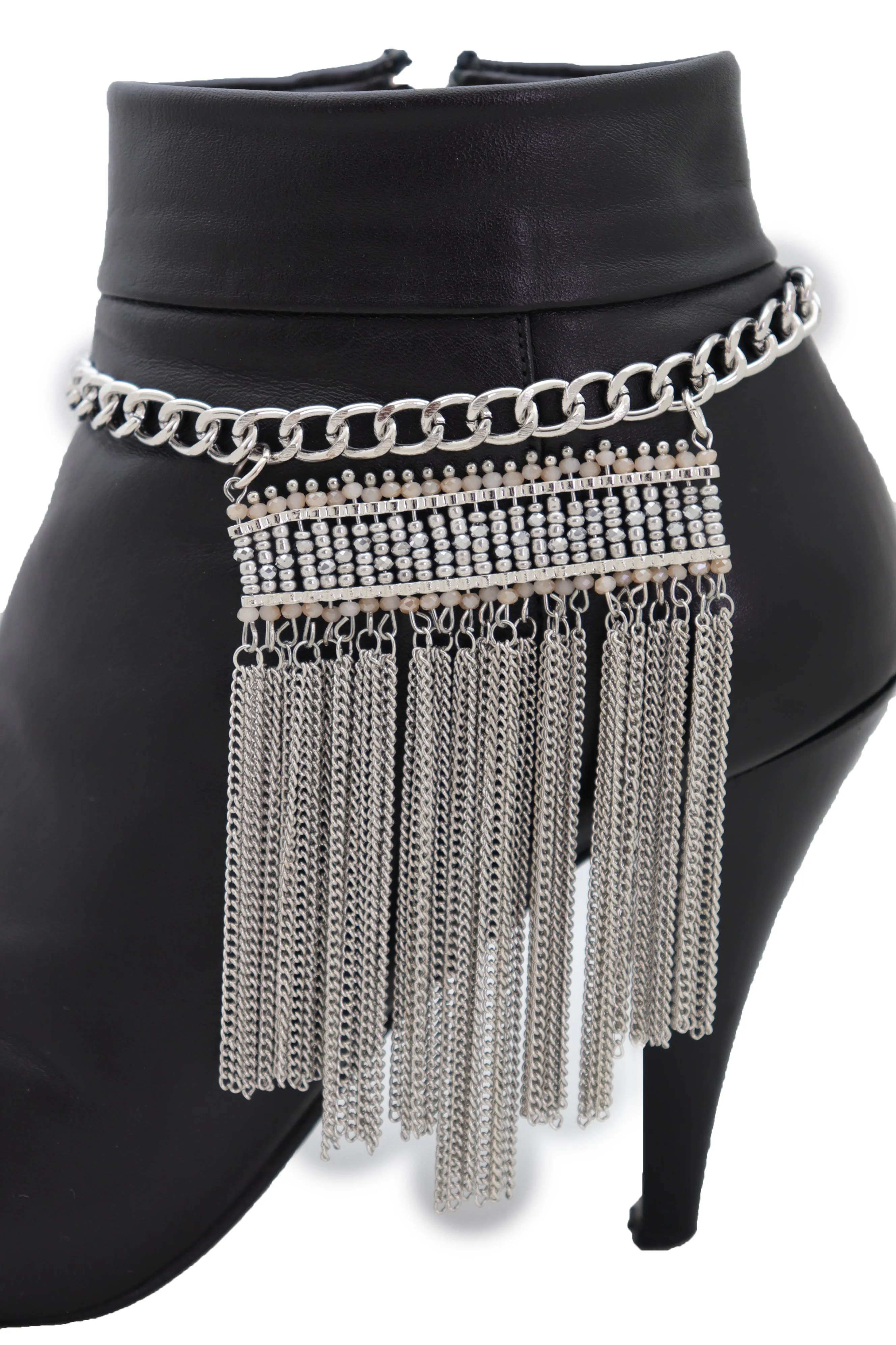 Silver Metal Chain Boot Bracelet Shoe Fringe Tassel Ethnic Tribal Charm