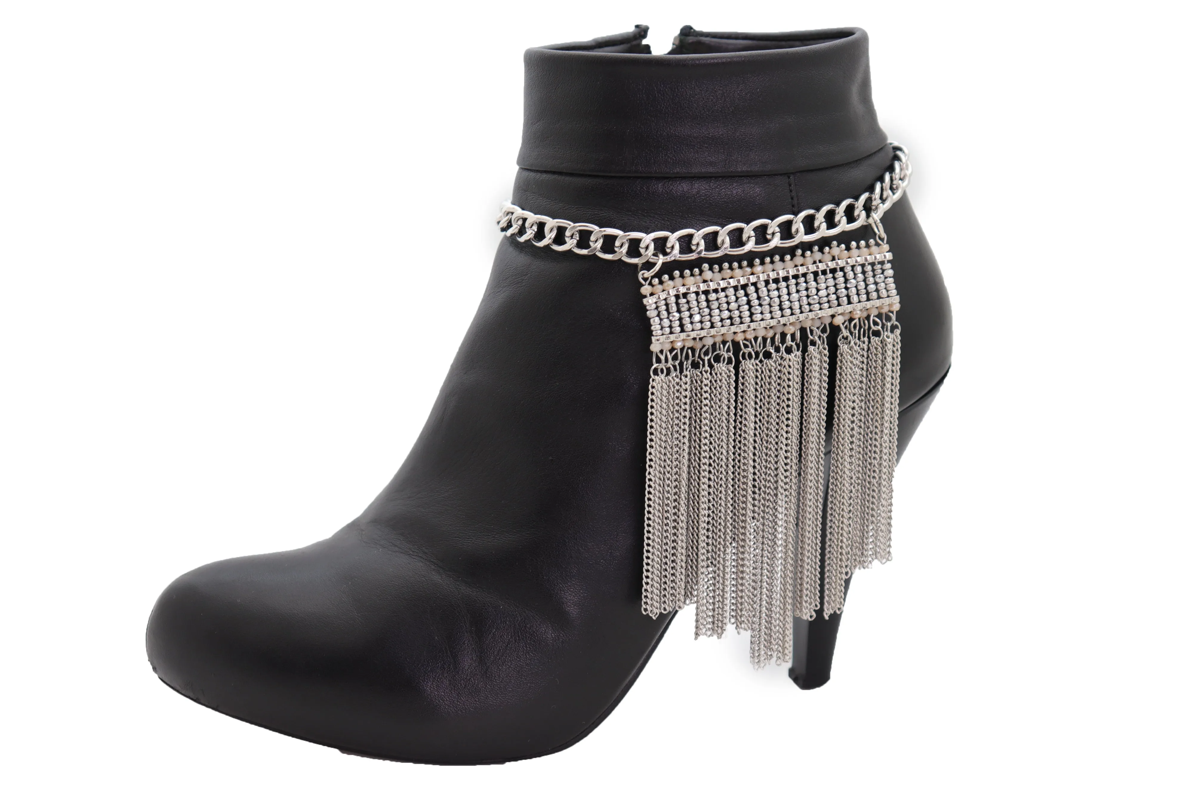 Silver Metal Chain Boot Bracelet Shoe Fringe Tassel Ethnic Tribal Charm