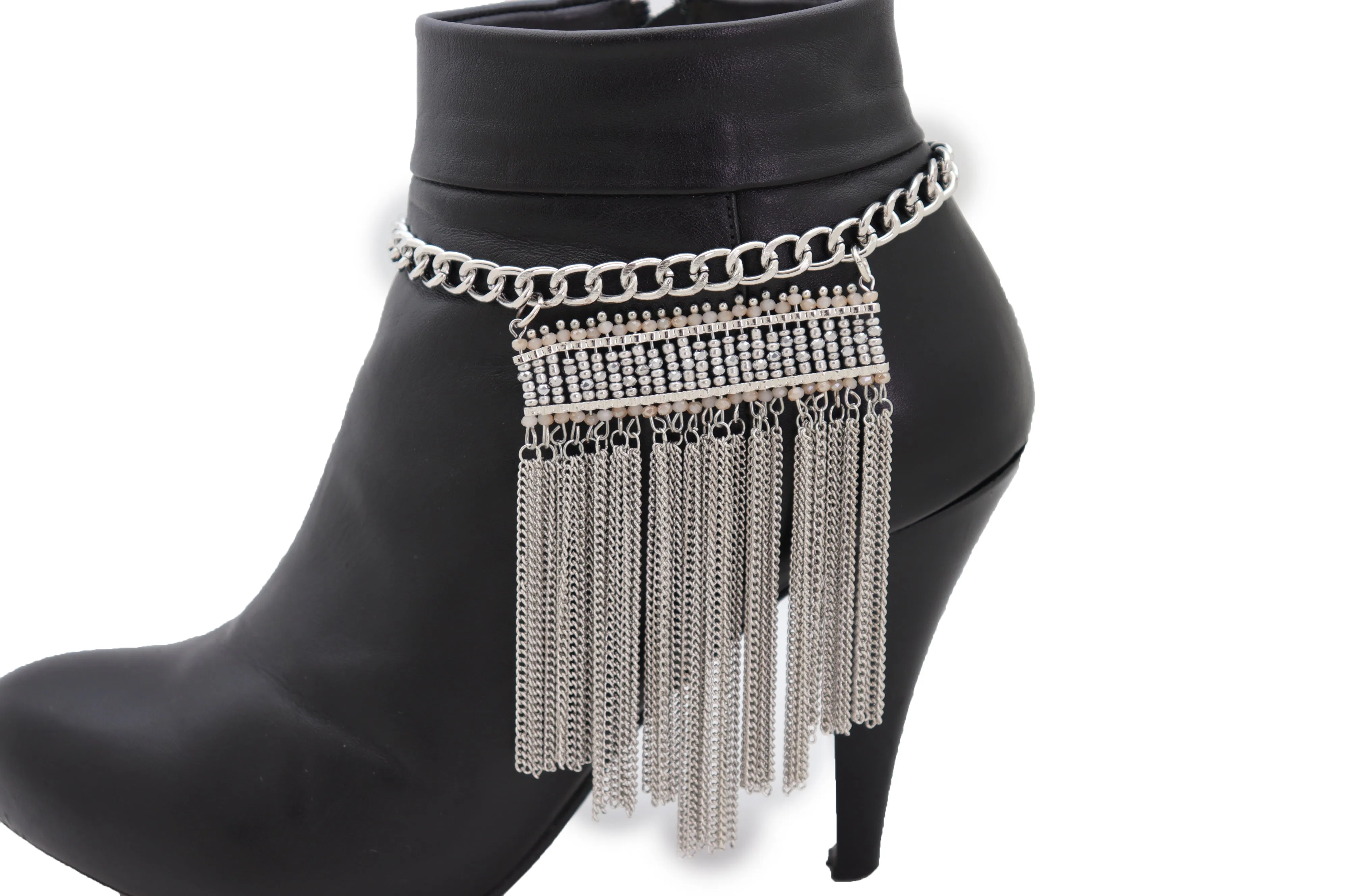 Silver Metal Chain Boot Bracelet Shoe Fringe Tassel Ethnic Tribal Charm