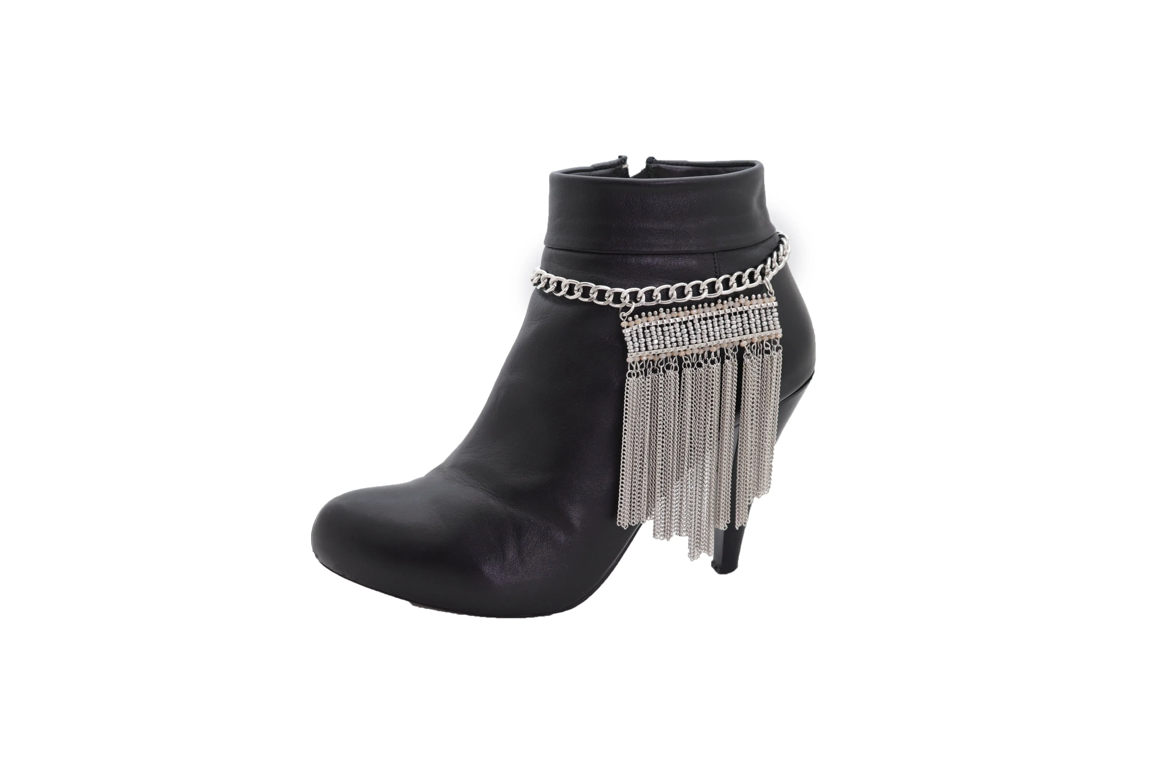 Silver Metal Chain Boot Bracelet Shoe Fringe Tassel Ethnic Tribal Charm