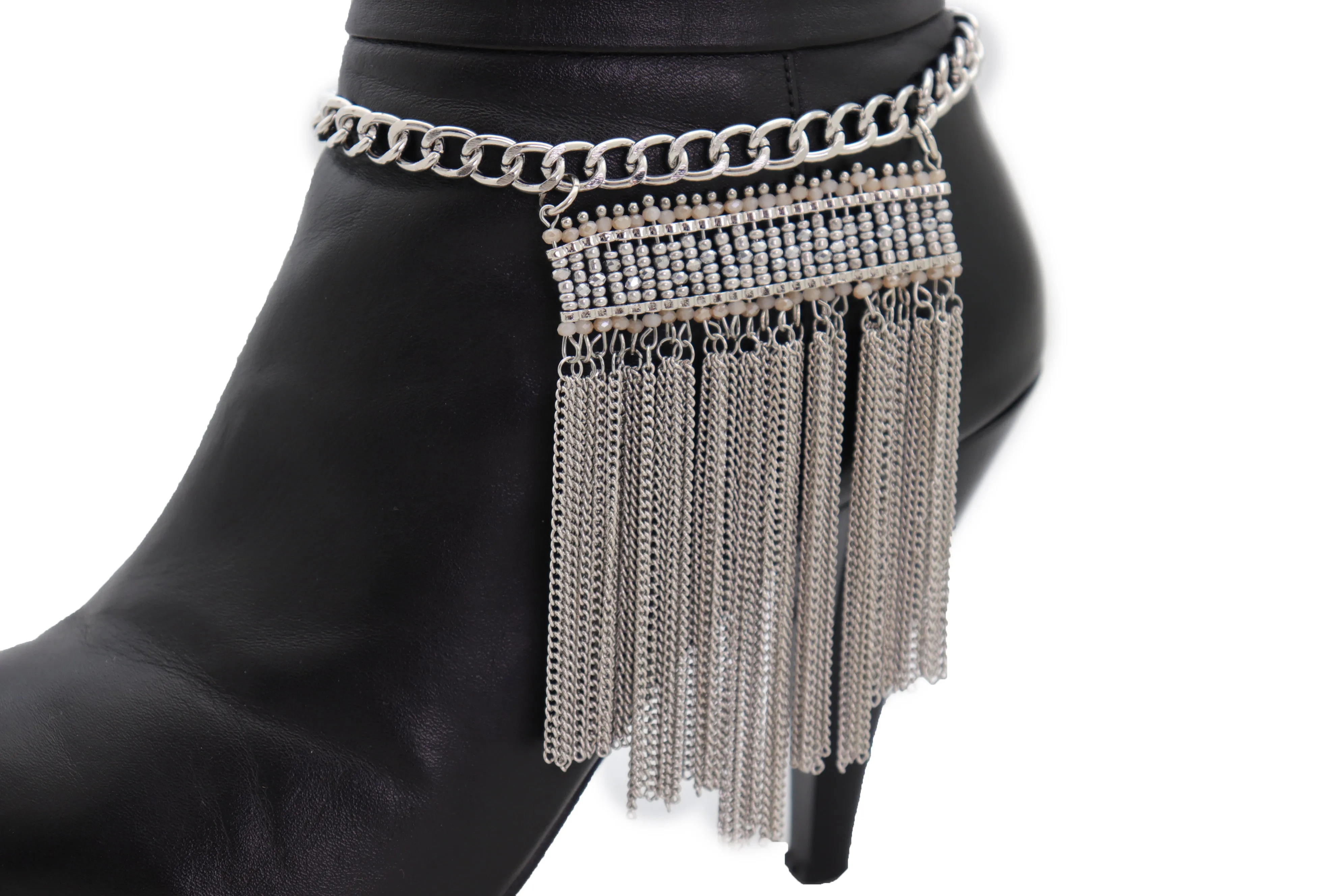 Silver Metal Chain Boot Bracelet Shoe Fringe Tassel Ethnic Tribal Charm