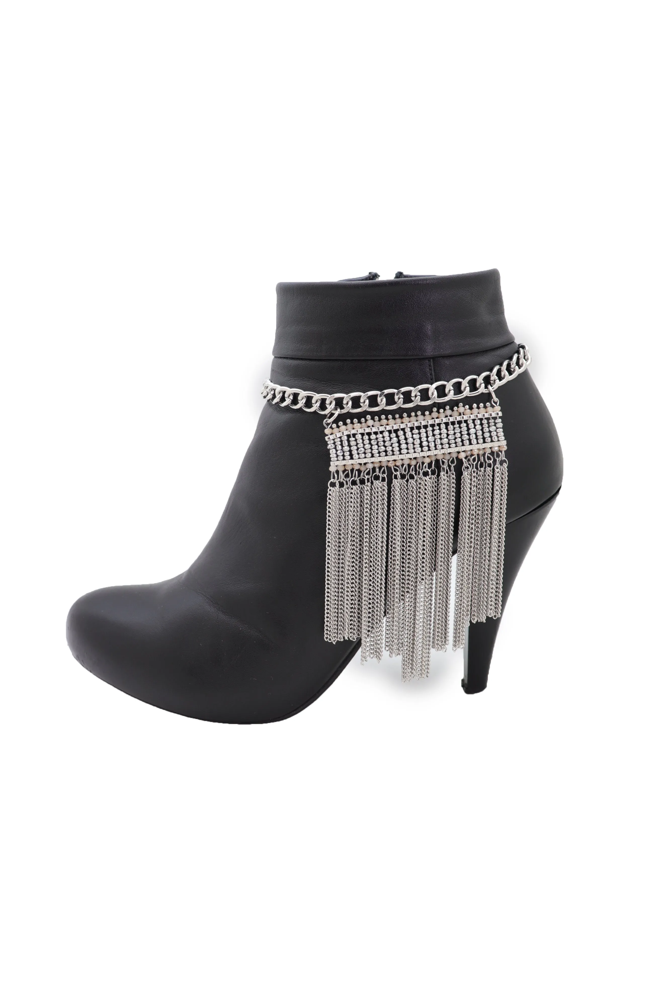 Silver Metal Chain Boot Bracelet Shoe Fringe Tassel Ethnic Tribal Charm