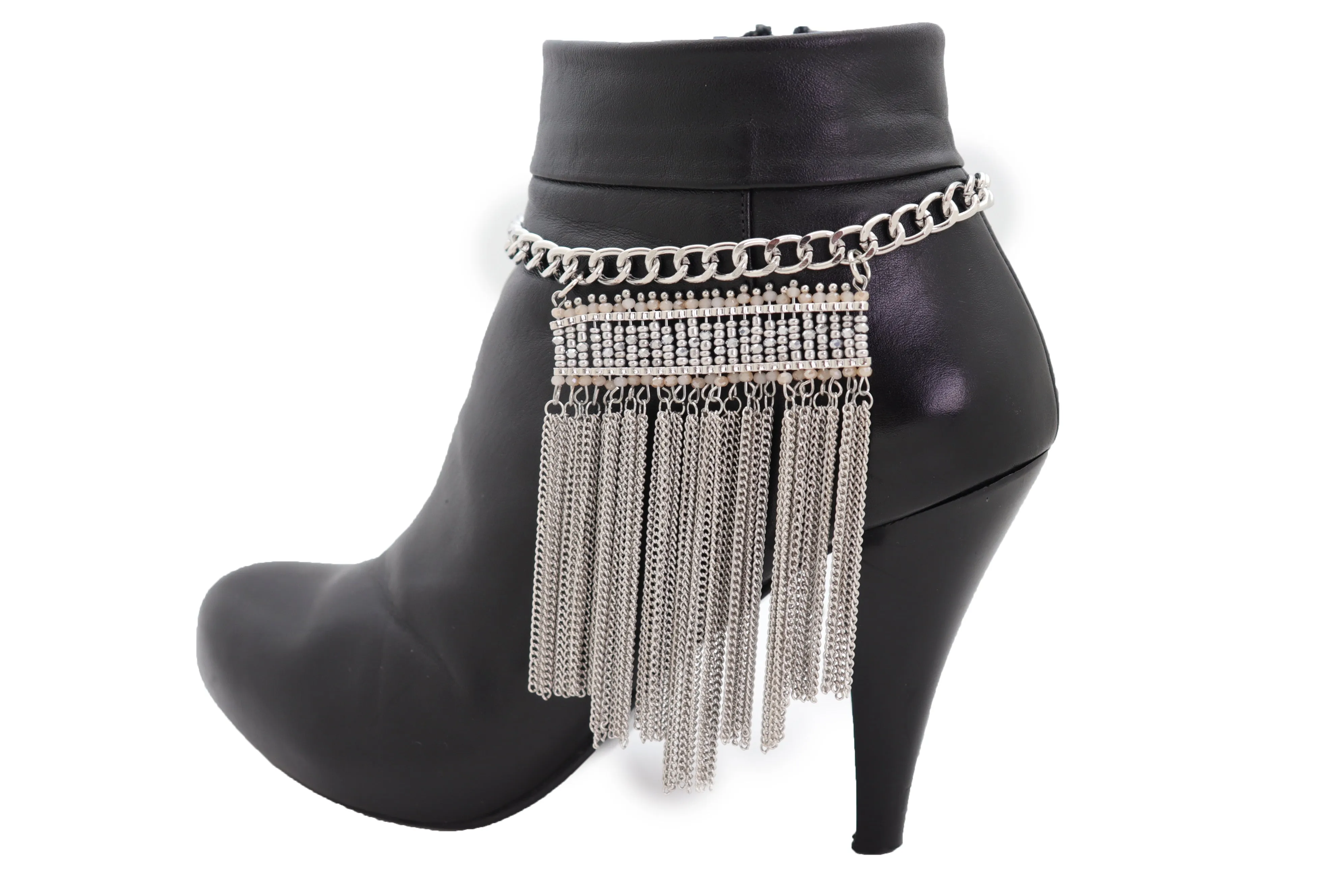Silver Metal Chain Boot Bracelet Shoe Fringe Tassel Ethnic Tribal Charm
