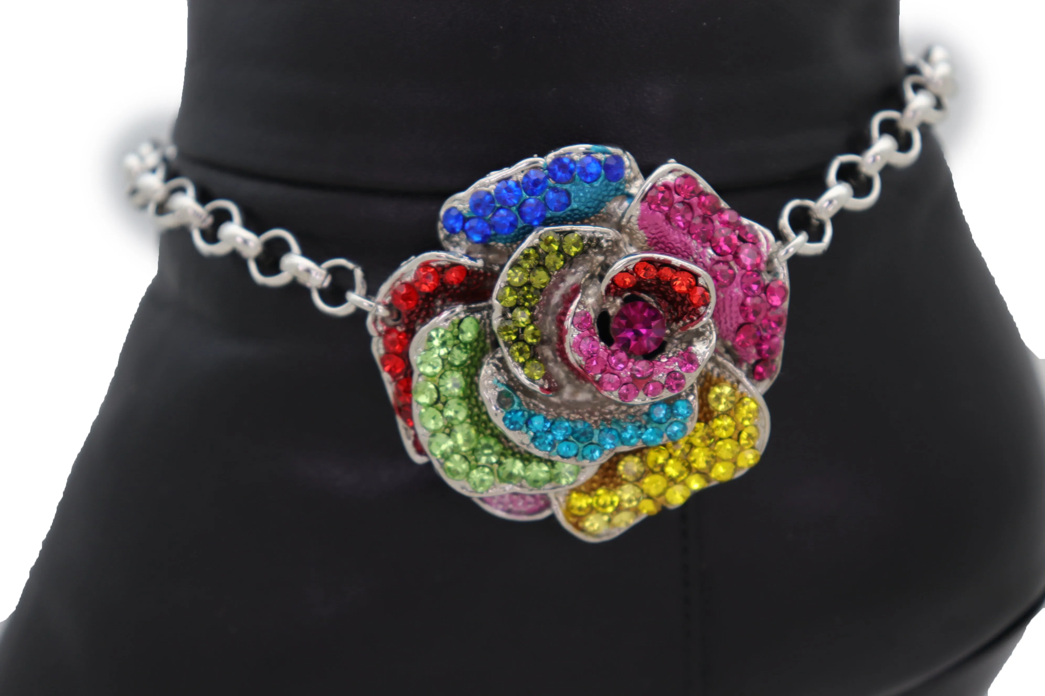 Silver Metal Chain Boot Bracelet Shoe Rose Flower Charm Western Jewelry
