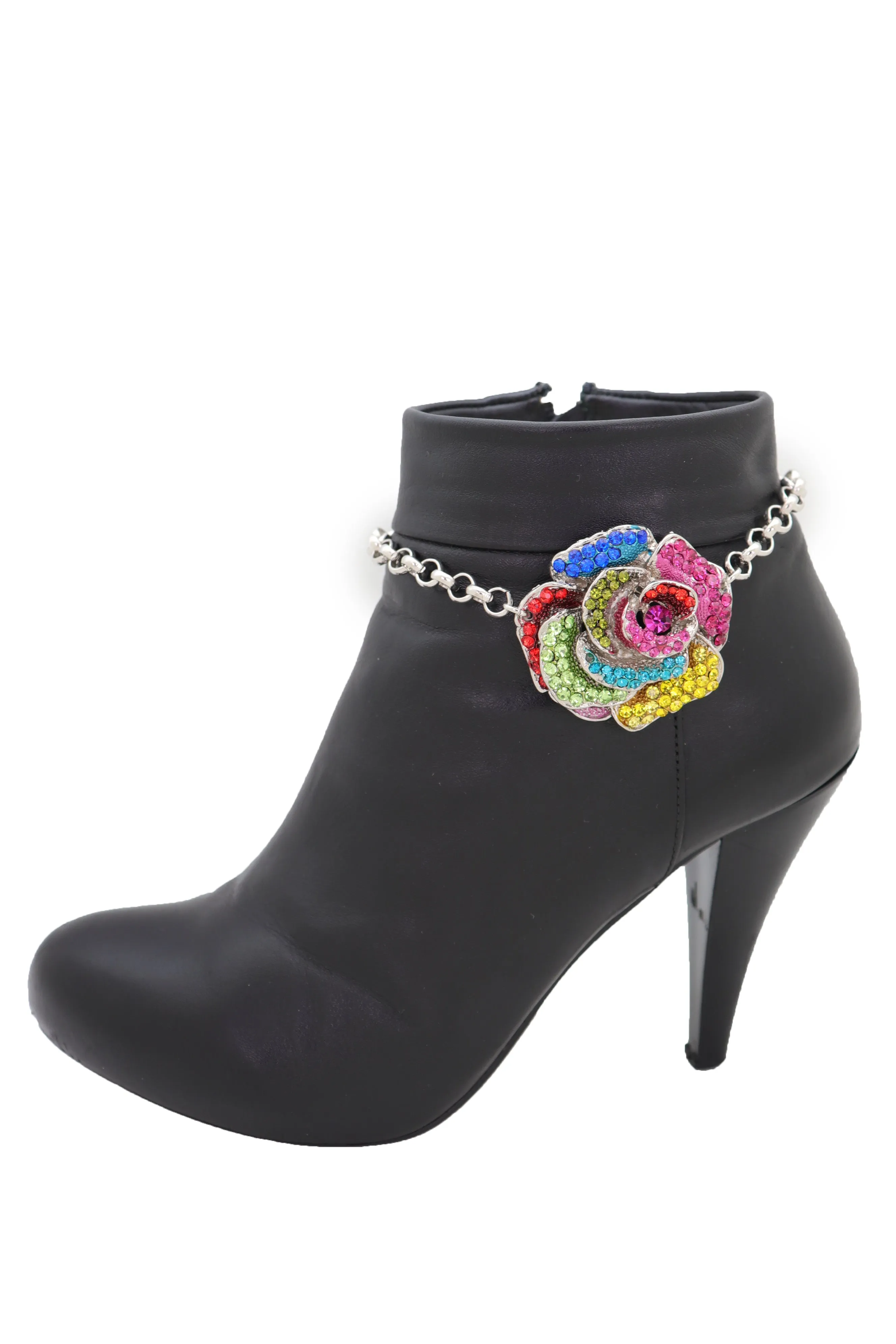 Silver Metal Chain Boot Bracelet Shoe Rose Flower Charm Western Jewelry