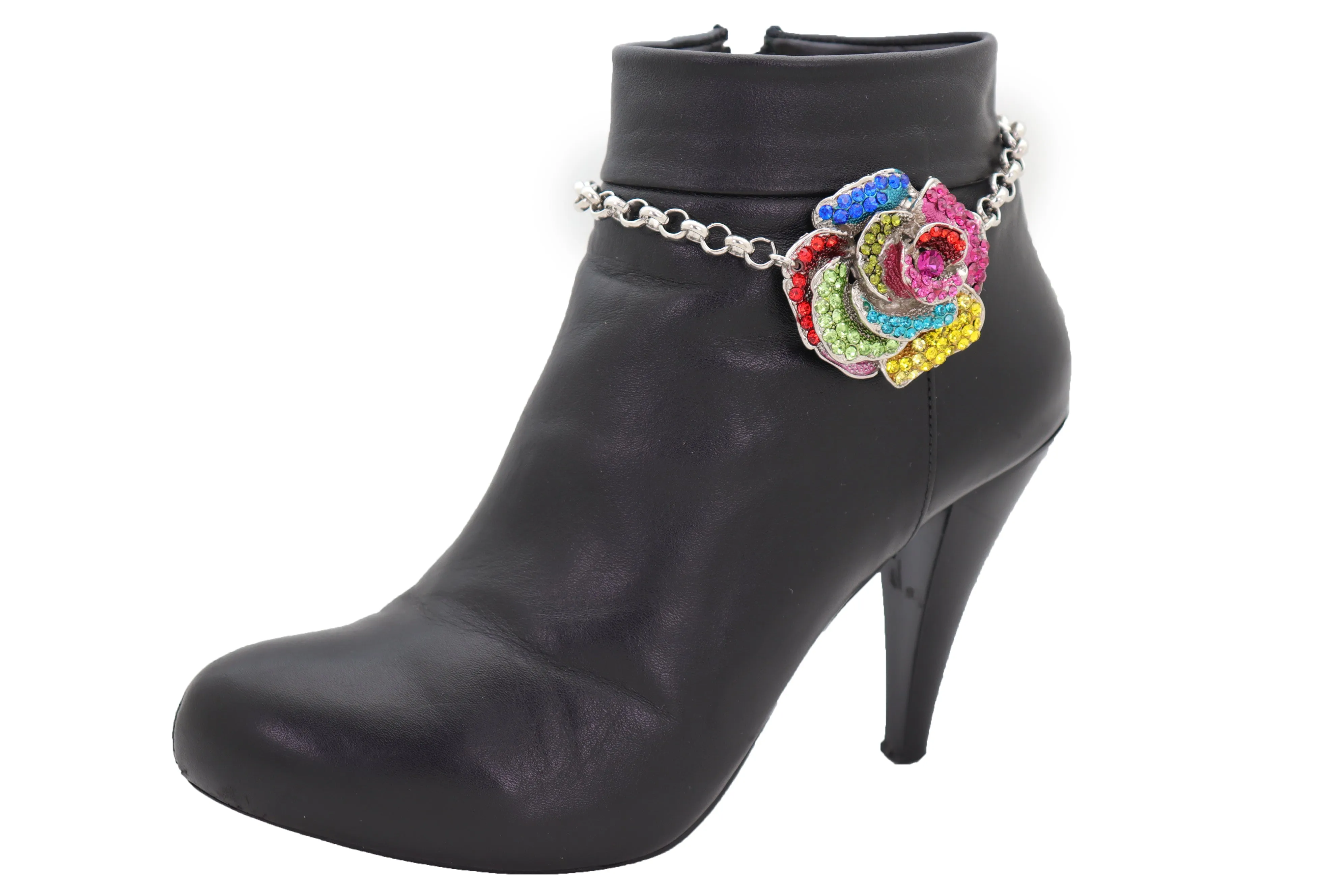 Silver Metal Chain Boot Bracelet Shoe Rose Flower Charm Western Jewelry