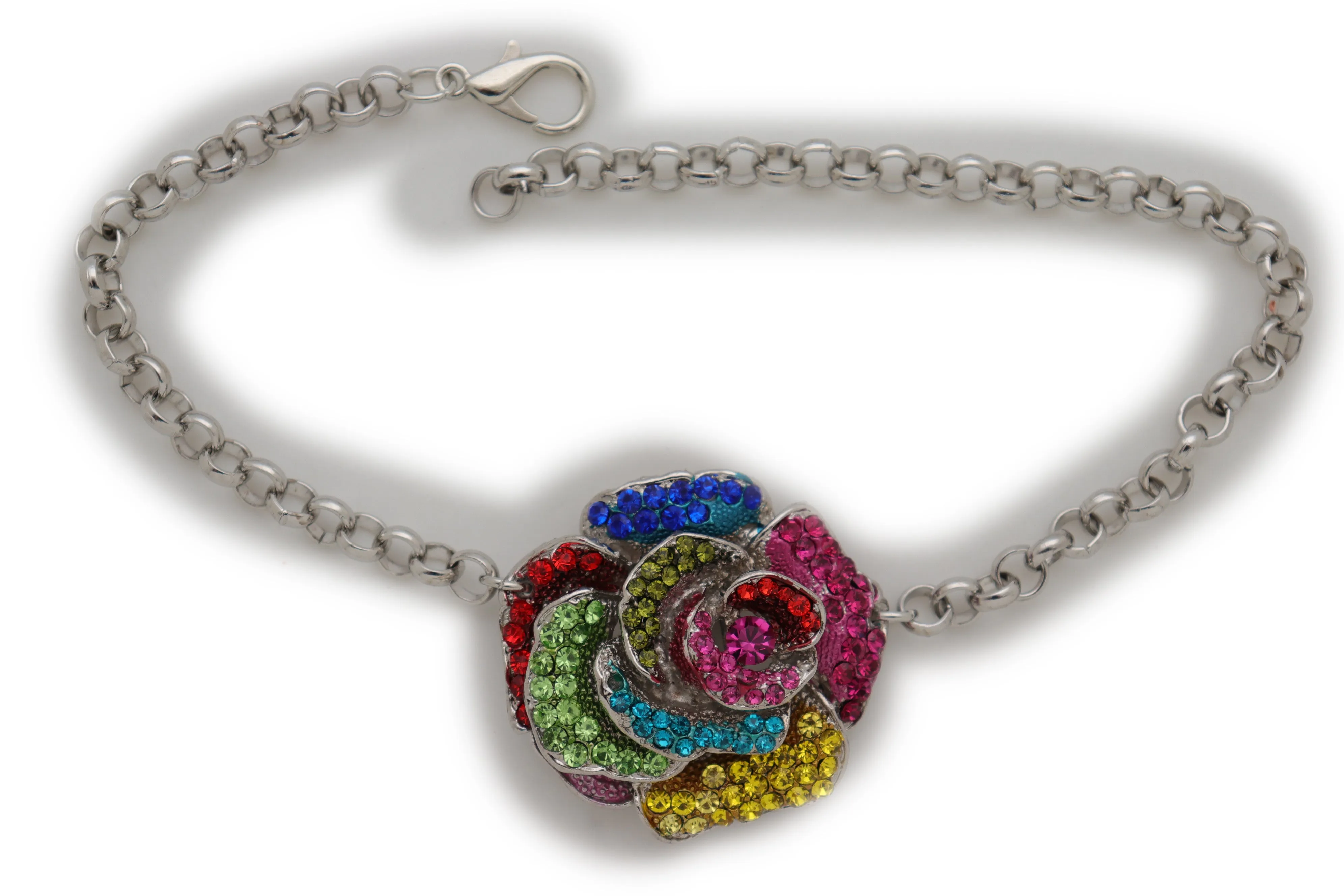 Silver Metal Chain Boot Bracelet Shoe Rose Flower Charm Western Jewelry