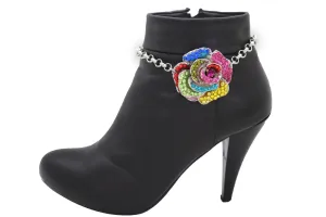 Silver Metal Chain Boot Bracelet Shoe Rose Flower Charm Western Jewelry