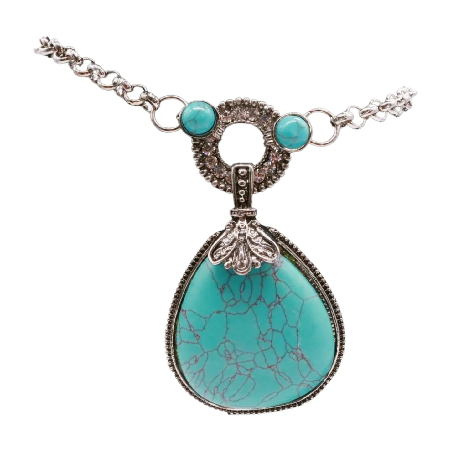 Silver Metal Chain Boot Bracelet Shoe Turquoise Blue Bead Charm