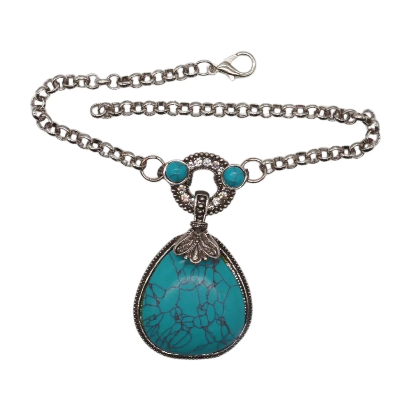 Silver Metal Chain Boot Bracelet Shoe Turquoise Blue Bead Charm