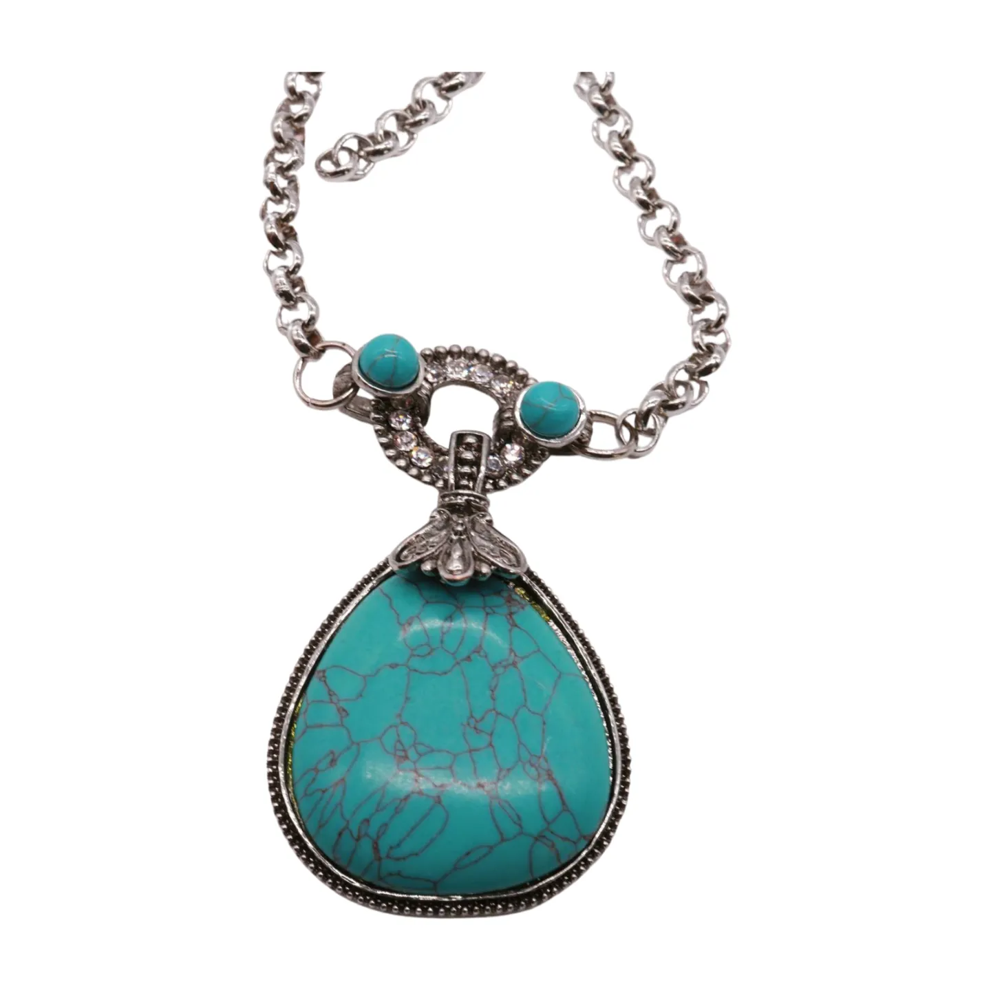 Silver Metal Chain Boot Bracelet Shoe Turquoise Blue Bead Charm