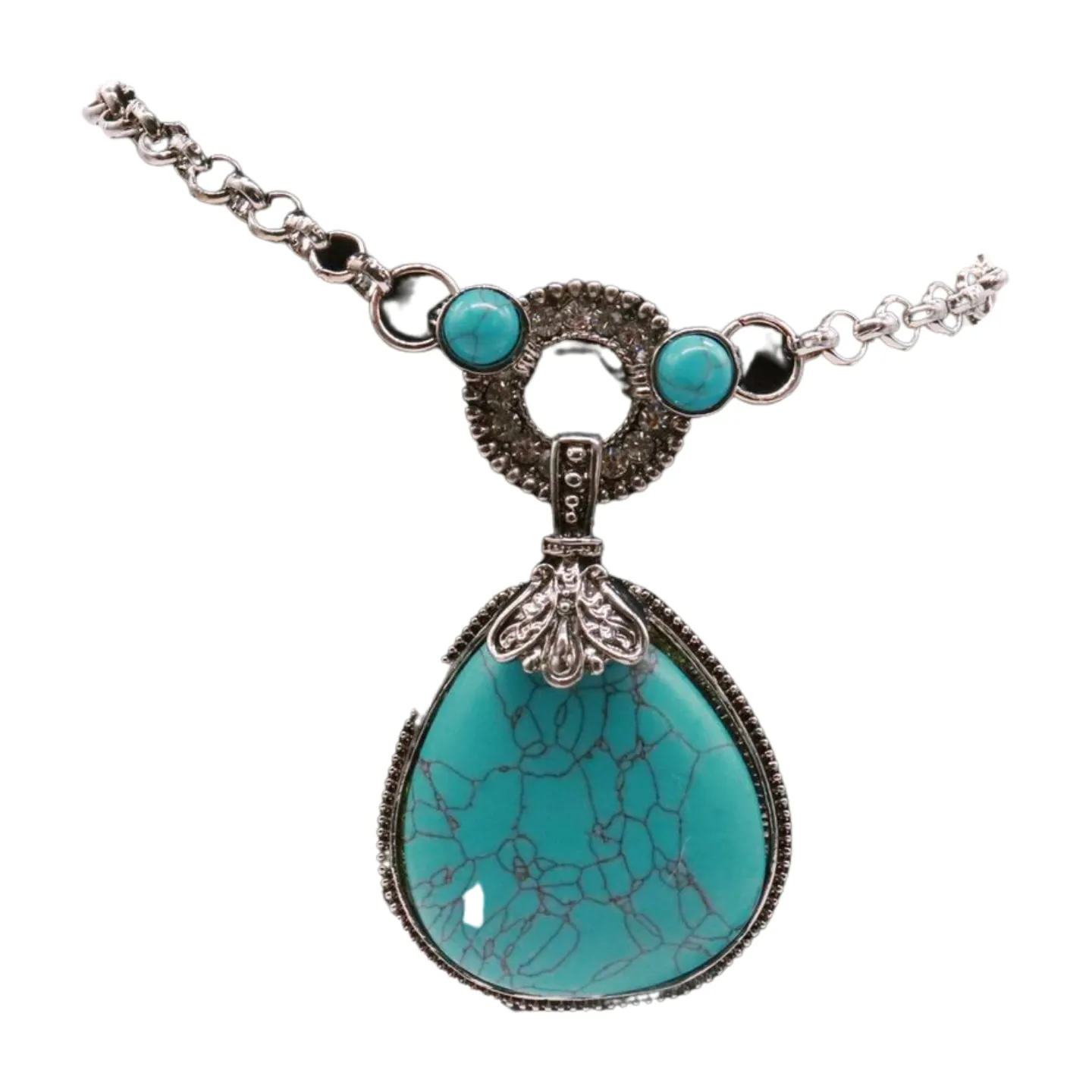 Silver Metal Chain Boot Bracelet Shoe Turquoise Blue Bead Charm
