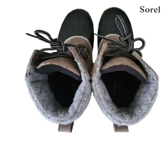 Sorel Slimpack II Lace Boot Waterproof Leather Quarry Black Gray Equin Women 7.5