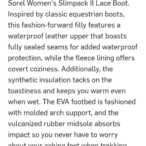 Sorel Slimpack II Lace Boot Waterproof Leather Quarry Black Gray Equin Women 7.5