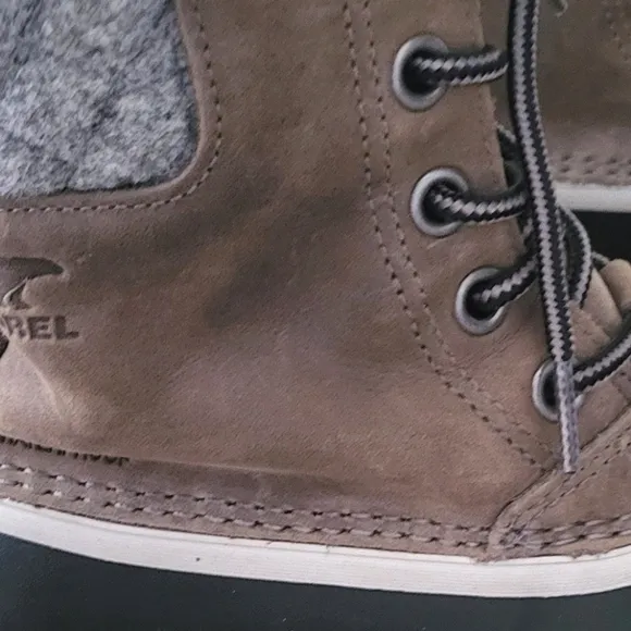 Sorel Slimpack II Lace Boot Waterproof Leather Quarry Black Gray Equin Women 7.5