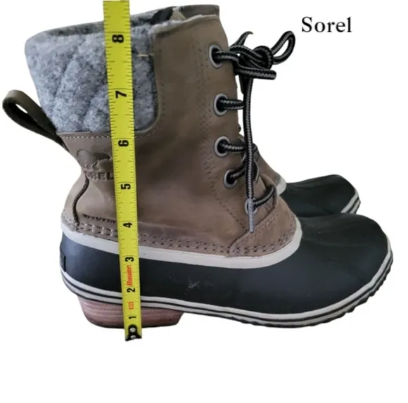 Sorel Slimpack II Lace Boot Waterproof Leather Quarry Black Gray Equin Women 7.5