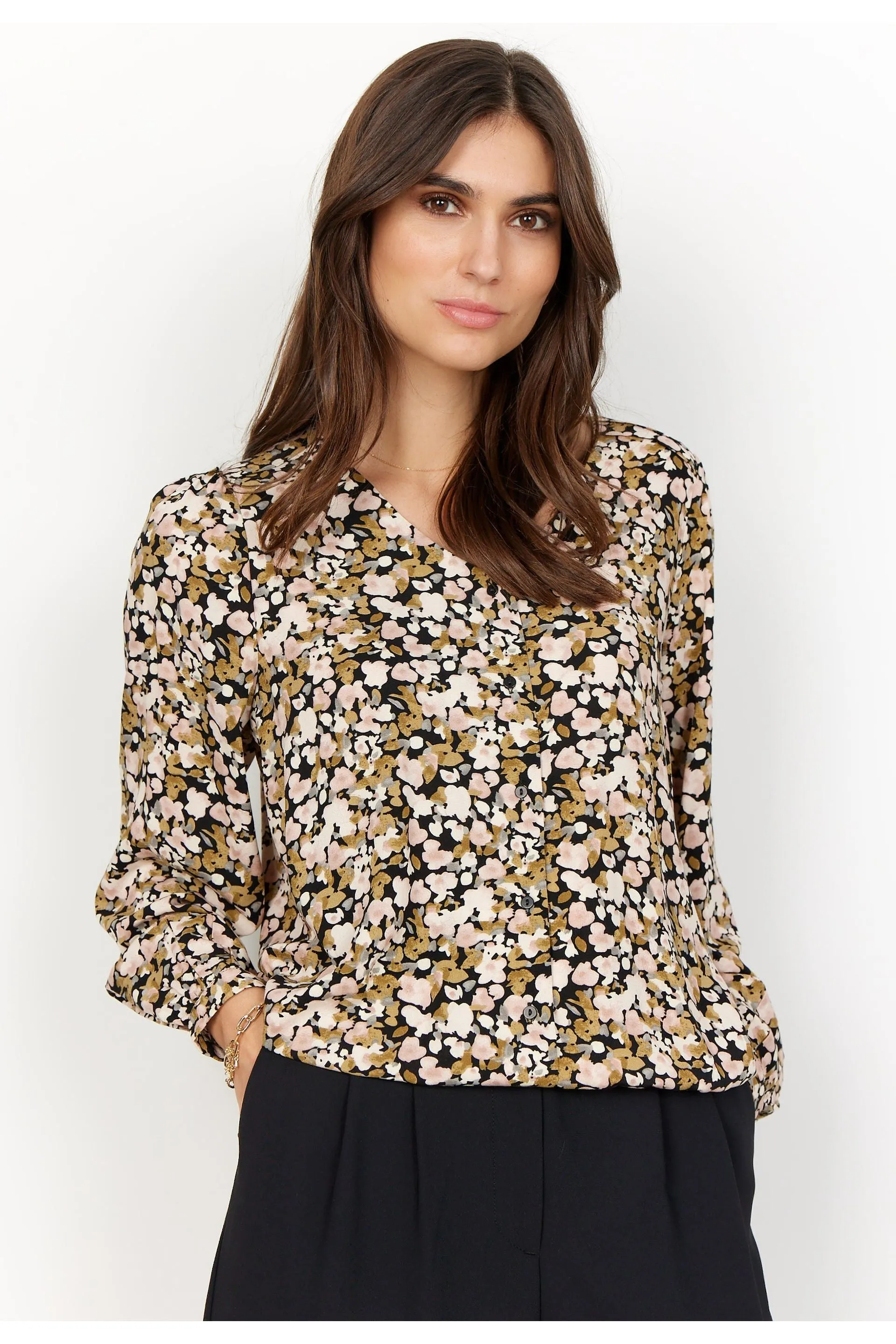 SoyaConcept - Gaya 1 - V-Neck Blouse with Front Button Closure - Light Pink - 18220