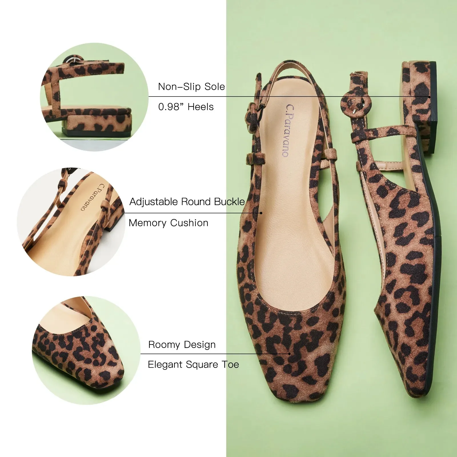Square Toe Block Heel Slingback Sandals (Alyssa F)