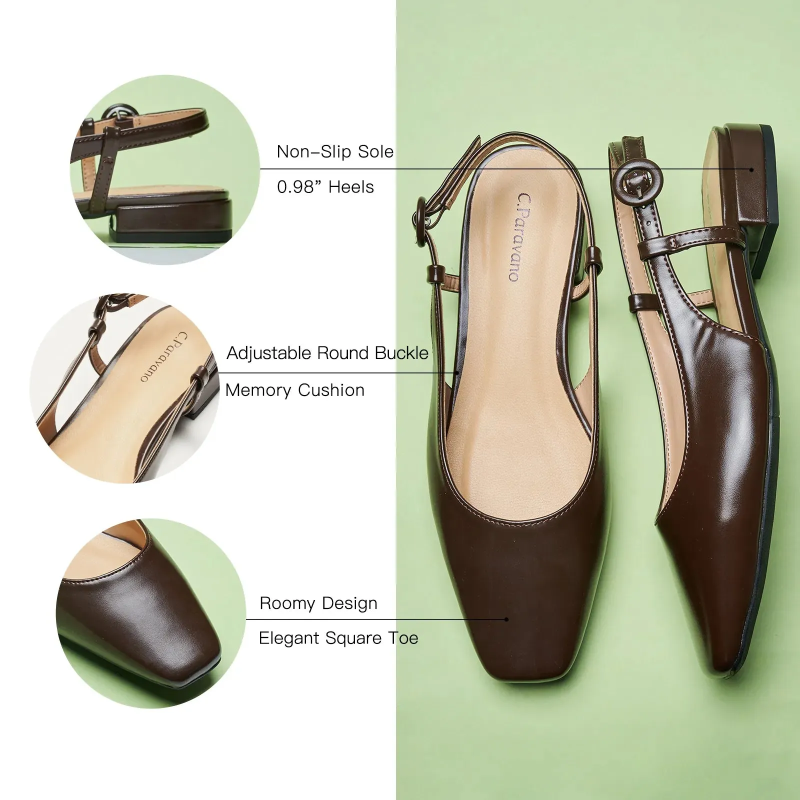 Square Toe Block Heel Slingback Sandals (Alyssa F)