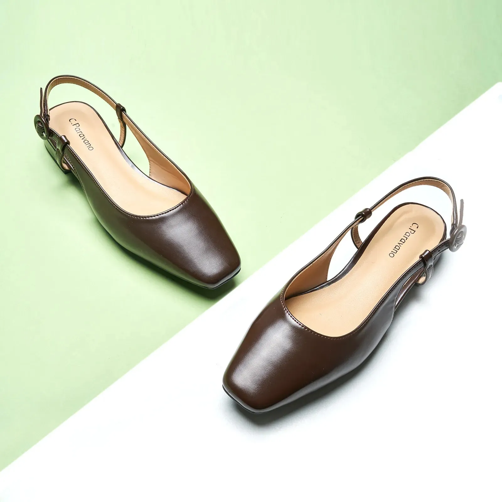 Square Toe Block Heel Slingback Sandals (Alyssa F)